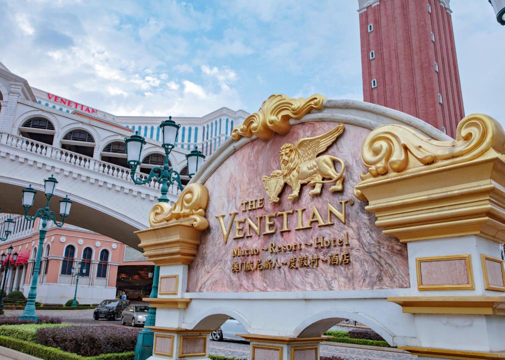 The Venetian Macao hotel and casino resort sign in Macau