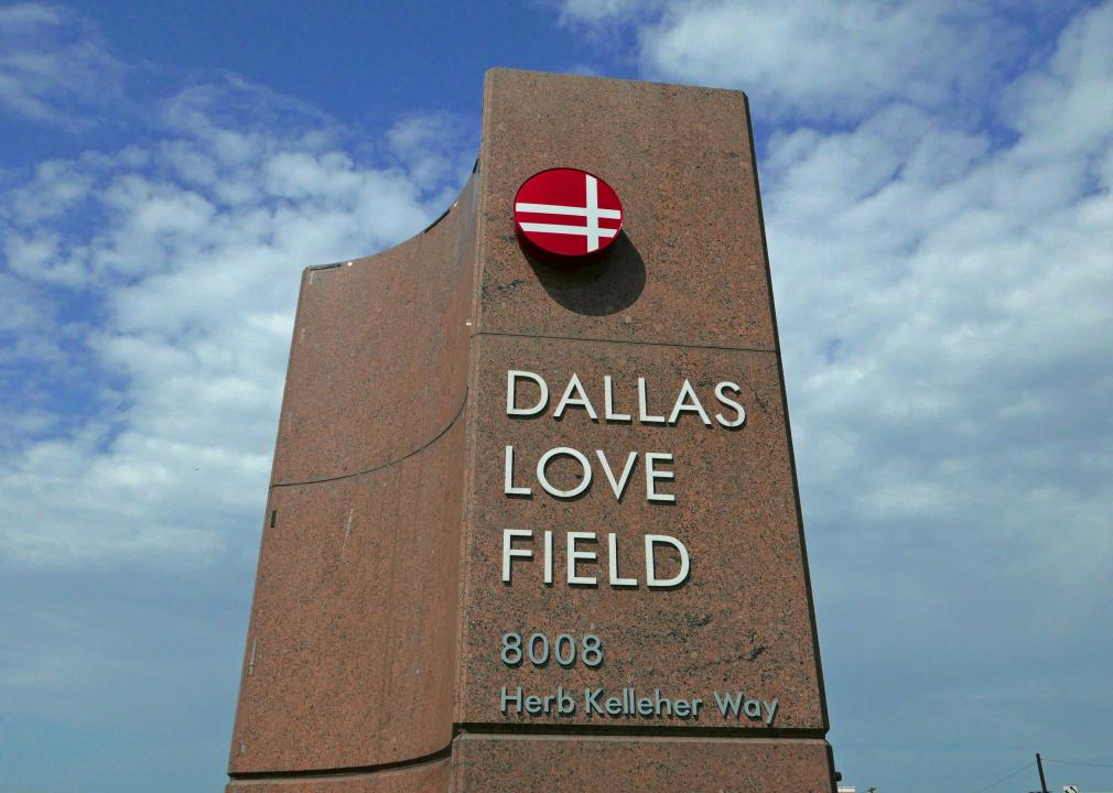 Dallas Love Field tower sign outside.