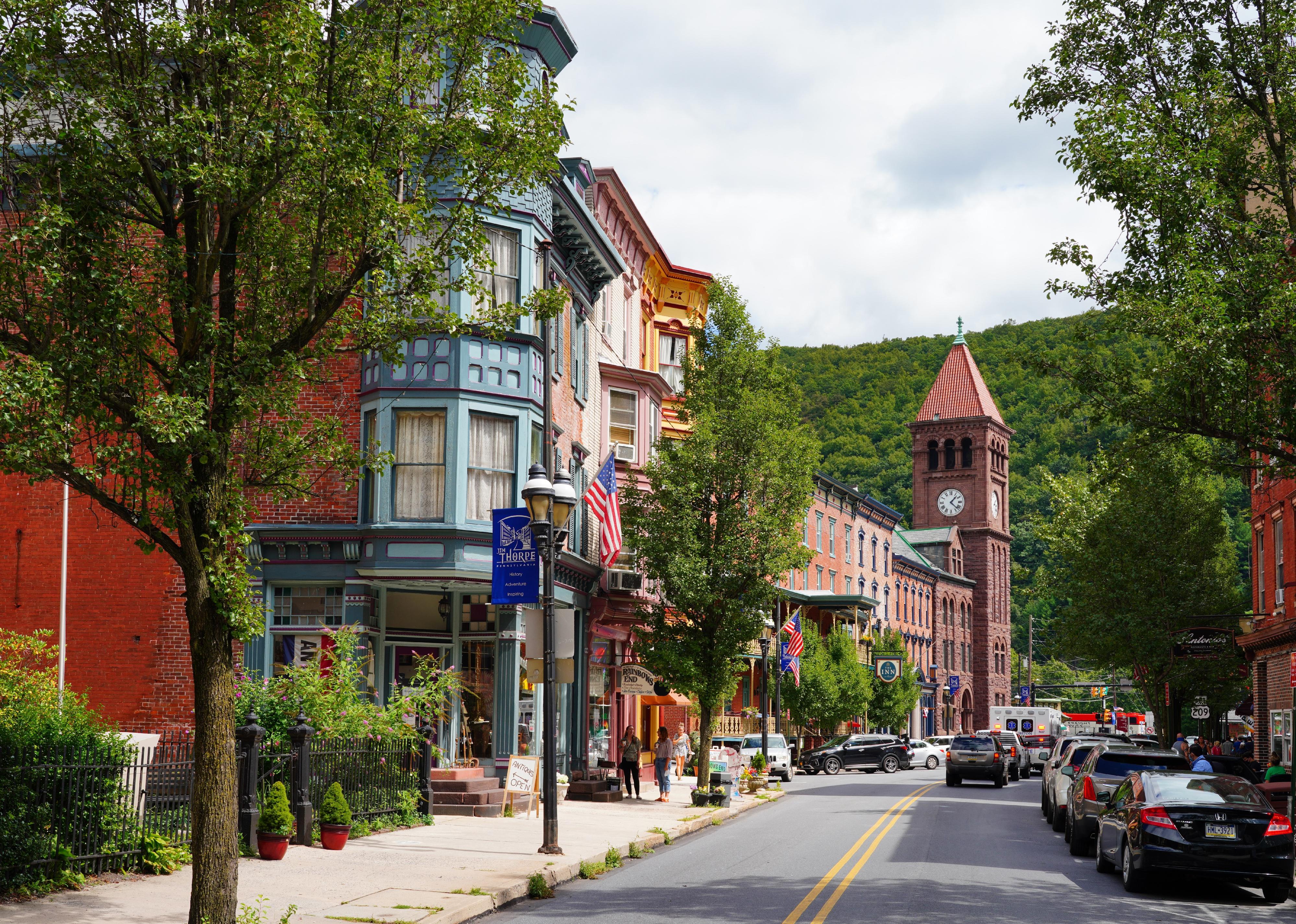 View of the historic town of Jim Thorpe in the Lehigh Valley in Carbon County, Pennsylvania.