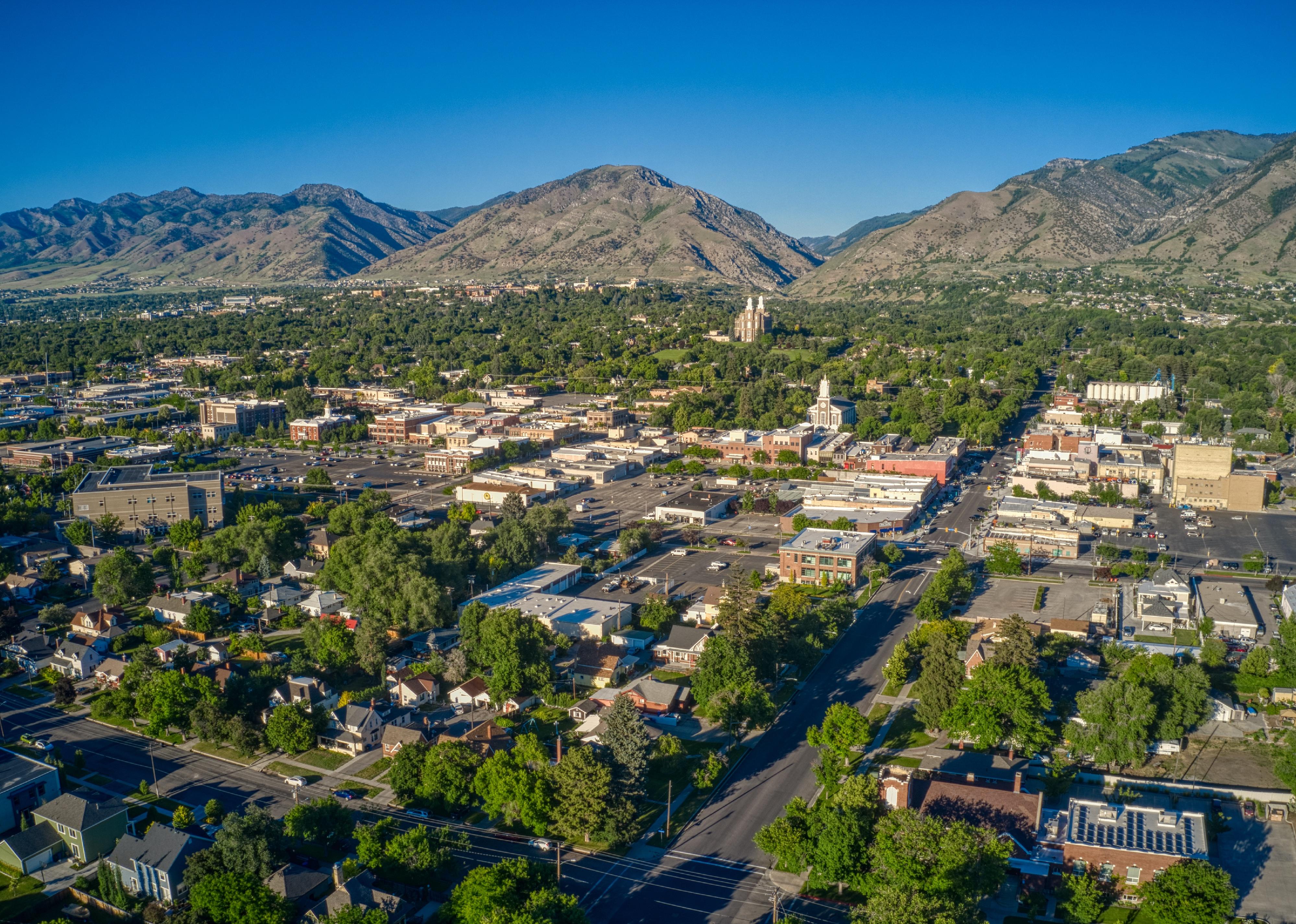 Aerial view of Logan, Utah in summer