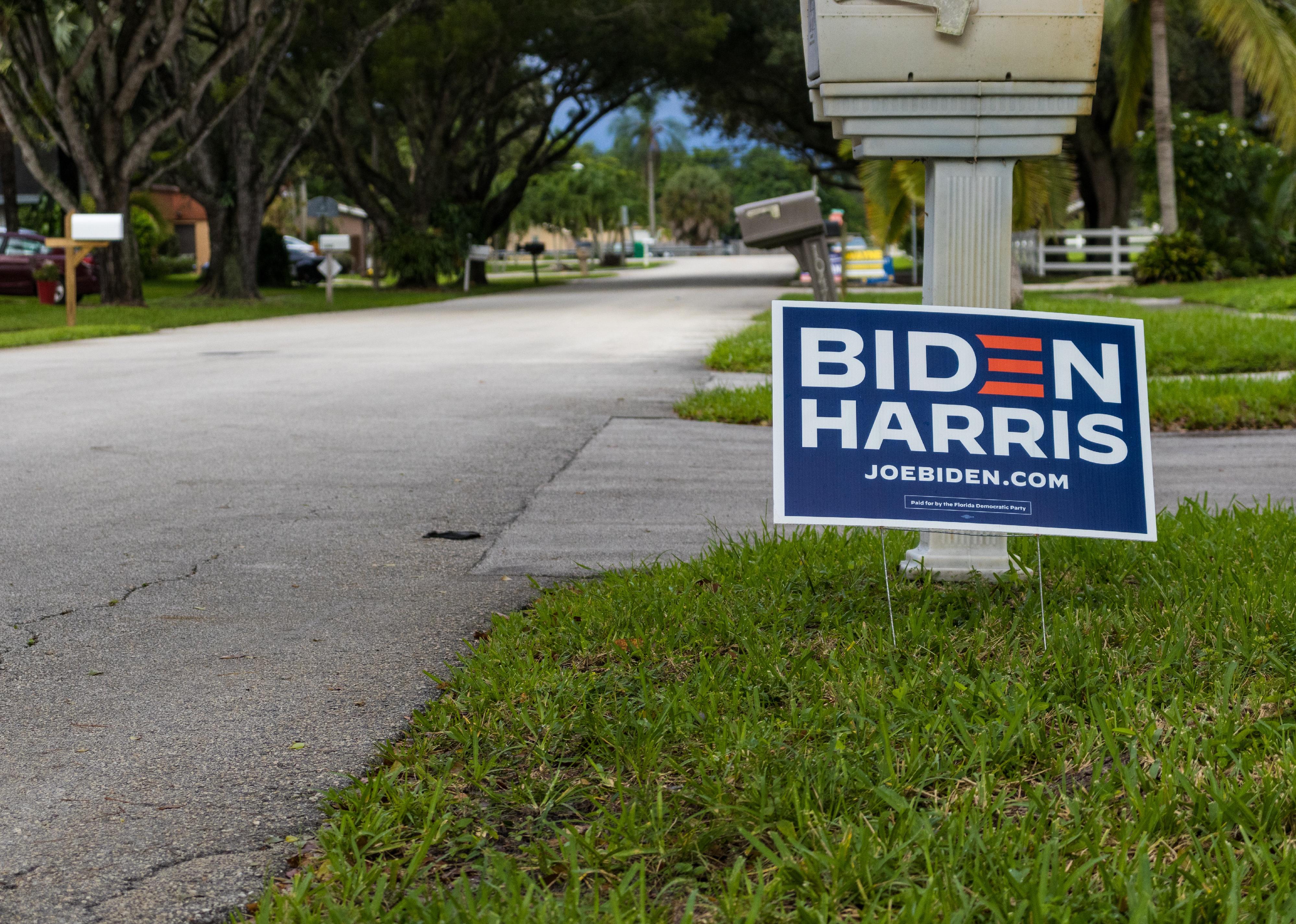 Biden yard sign against a mailbox