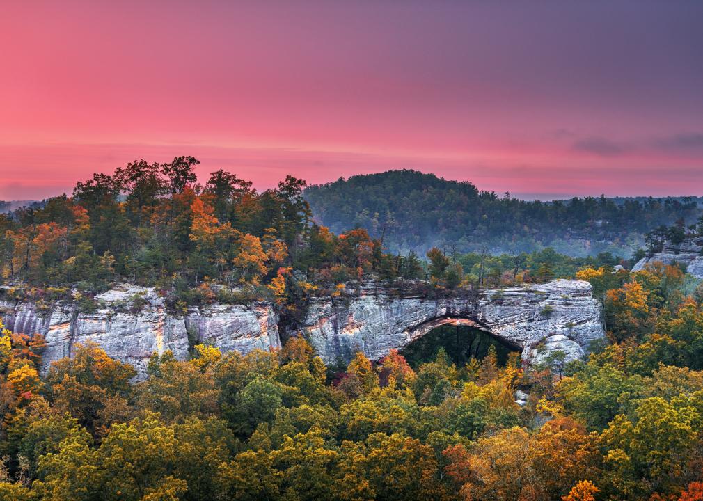 Daniel Boone National Forest at the Natural Arch at dusk.