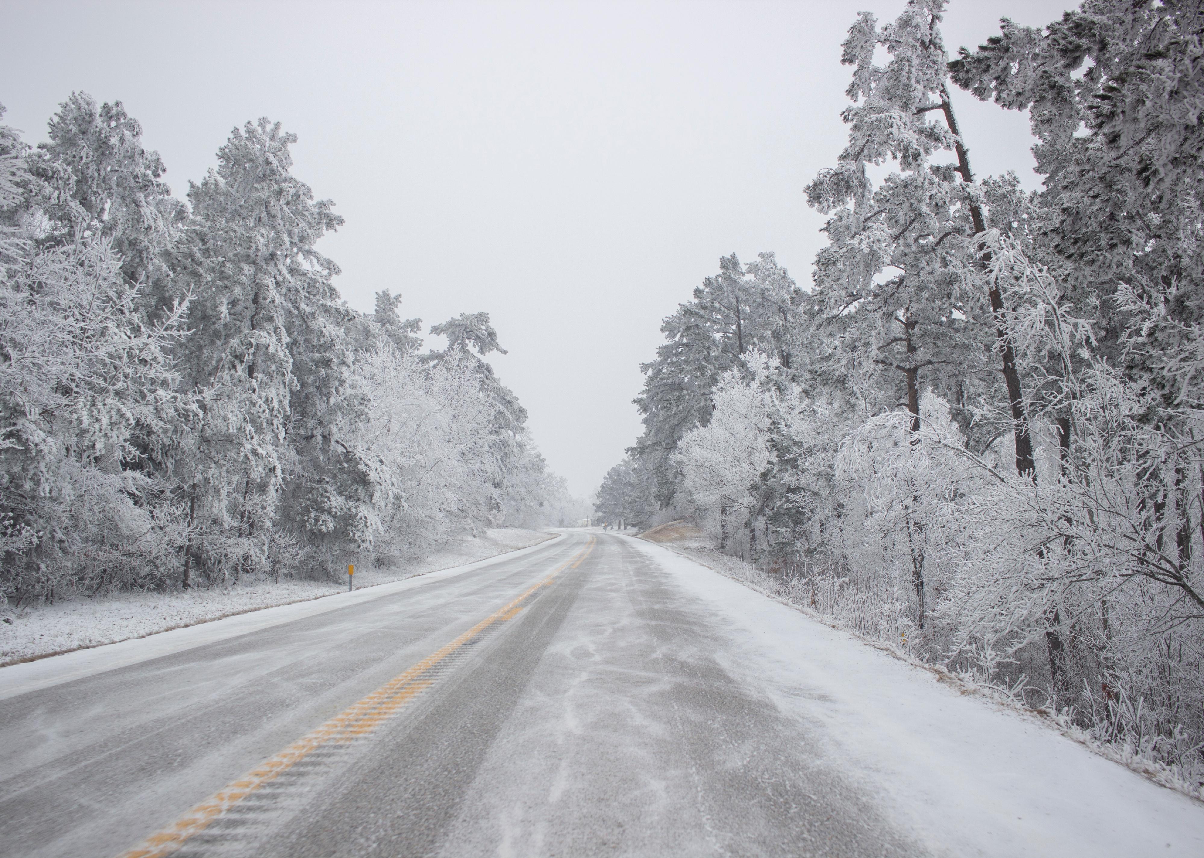 Arkansas highway after a winter storm.