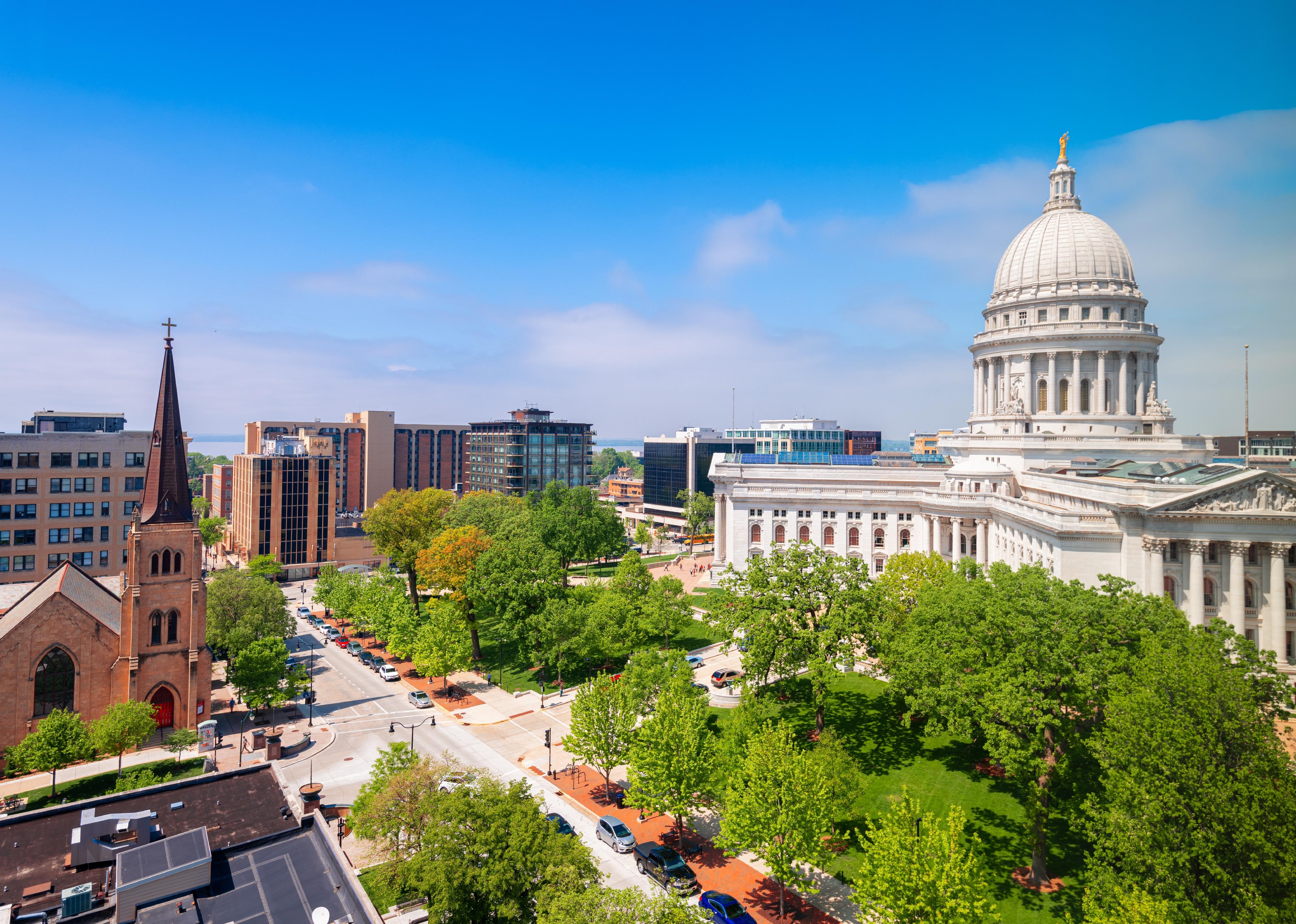 Madison state capitol in the daytime.