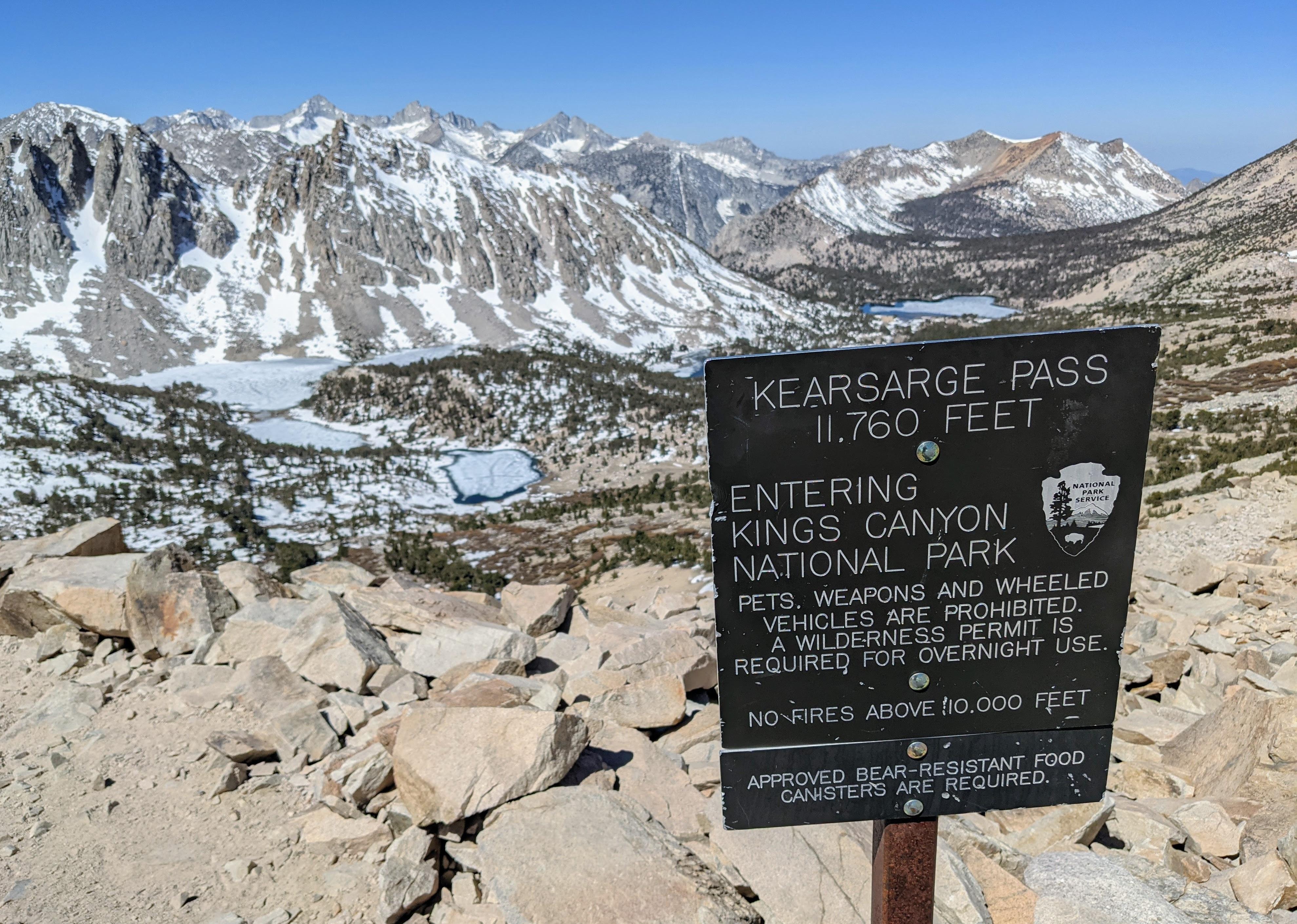 The Kearsarge Pass signpost in Kings Canyon National Park.