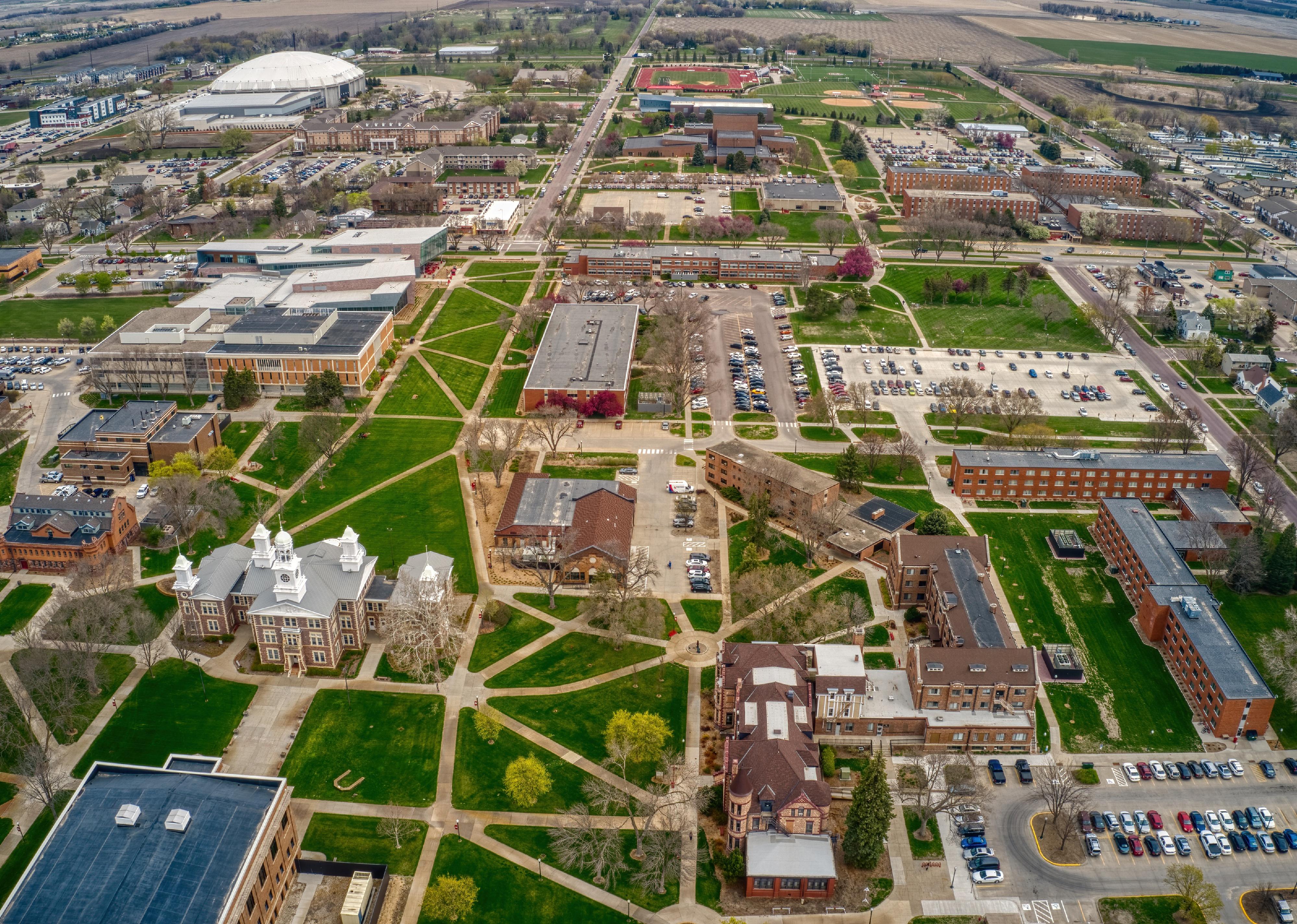 Aerial View of a State University in Vermillion, South Dakota.