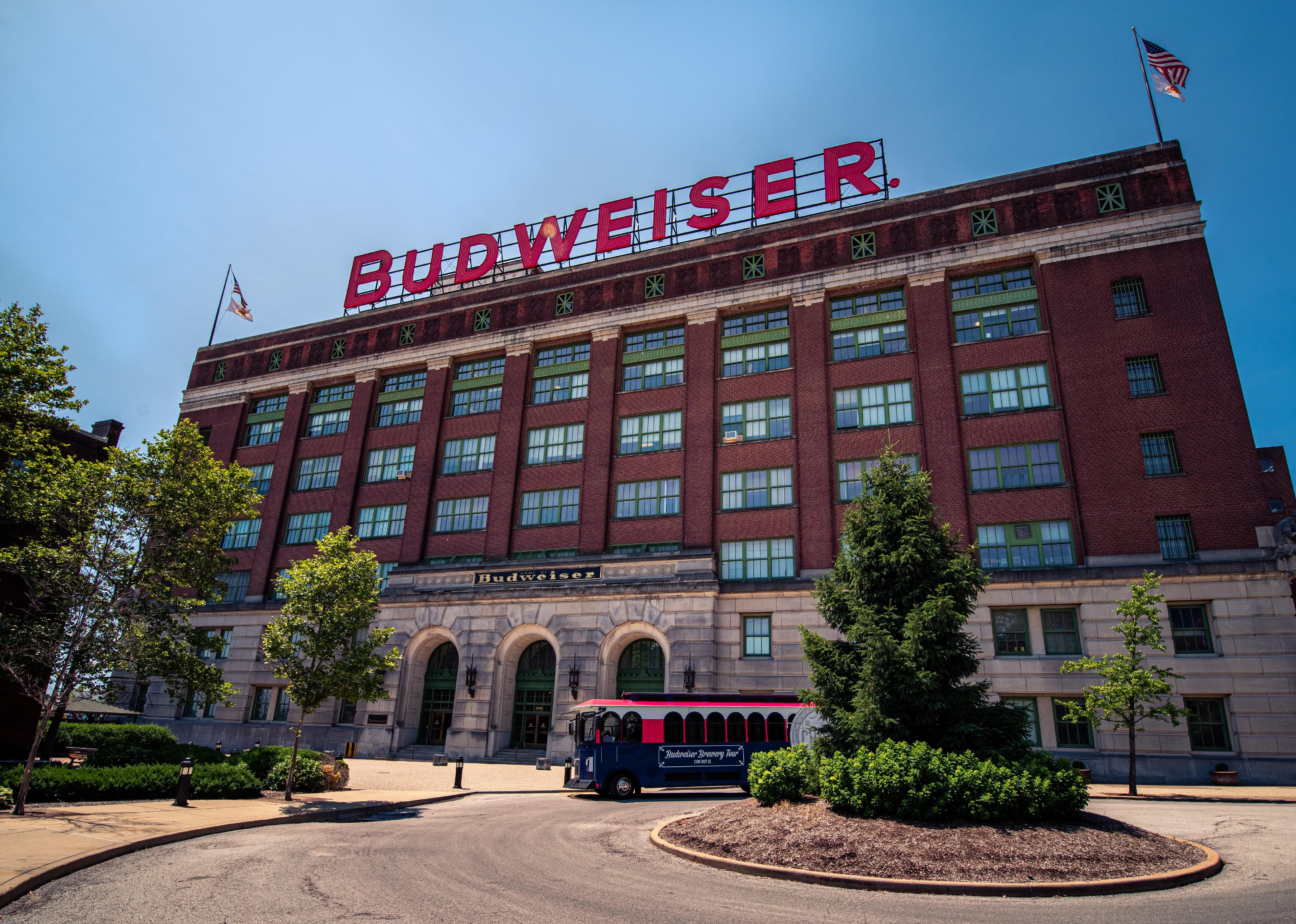 Budweiser sign on roof at the Anheuser Busch Brewery