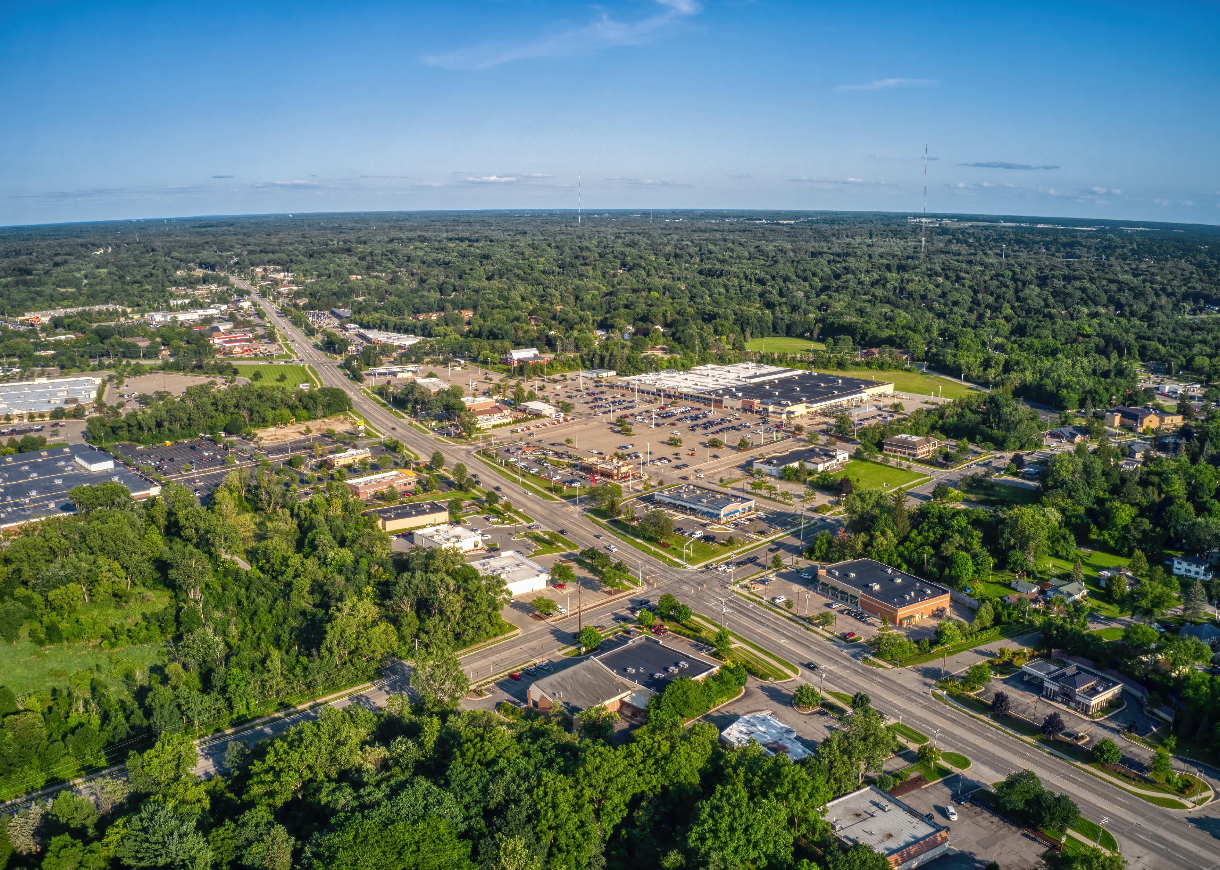 Aerial view of the Lansing Suburb of Okemos, Michigan.