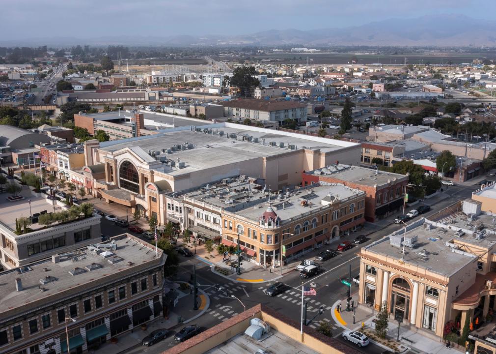 Afternoon aerial view of downtown Salinas, California.