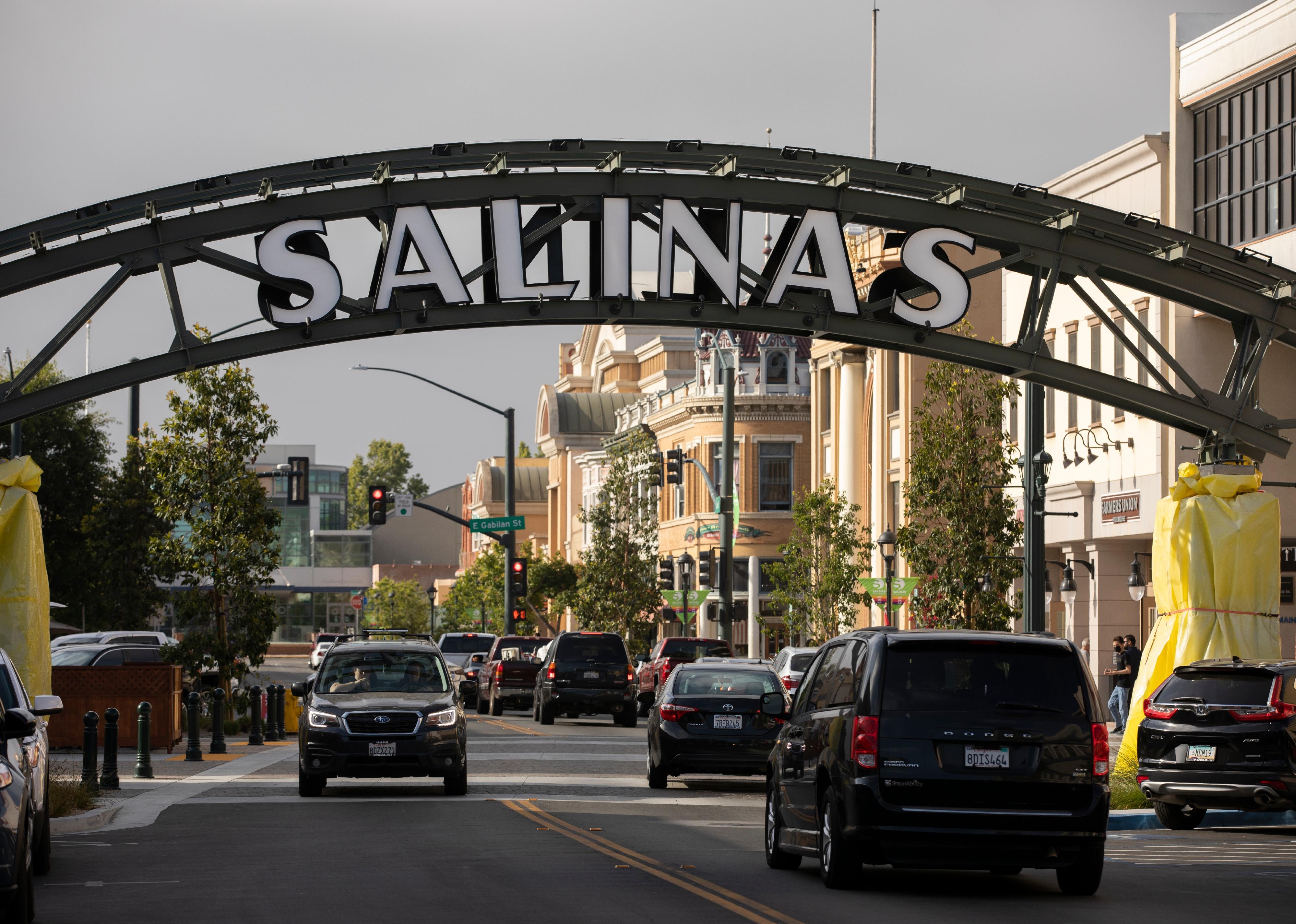 Salinas arch way in the historic city center of Salinas, California.