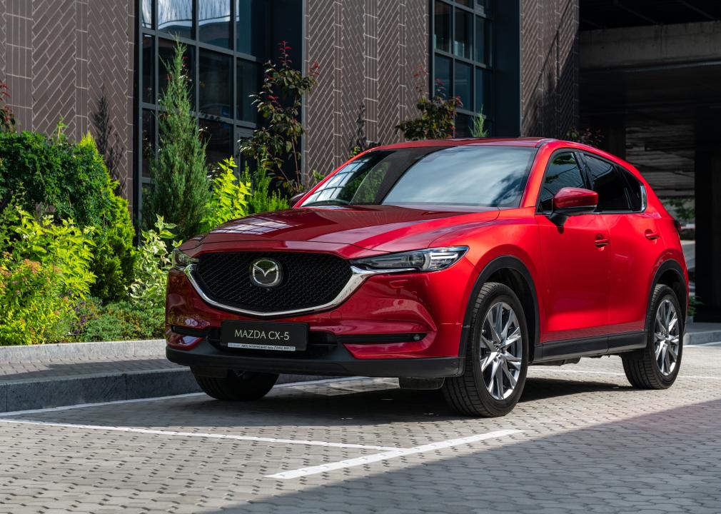 Mazda CX-5 parked in a business district.