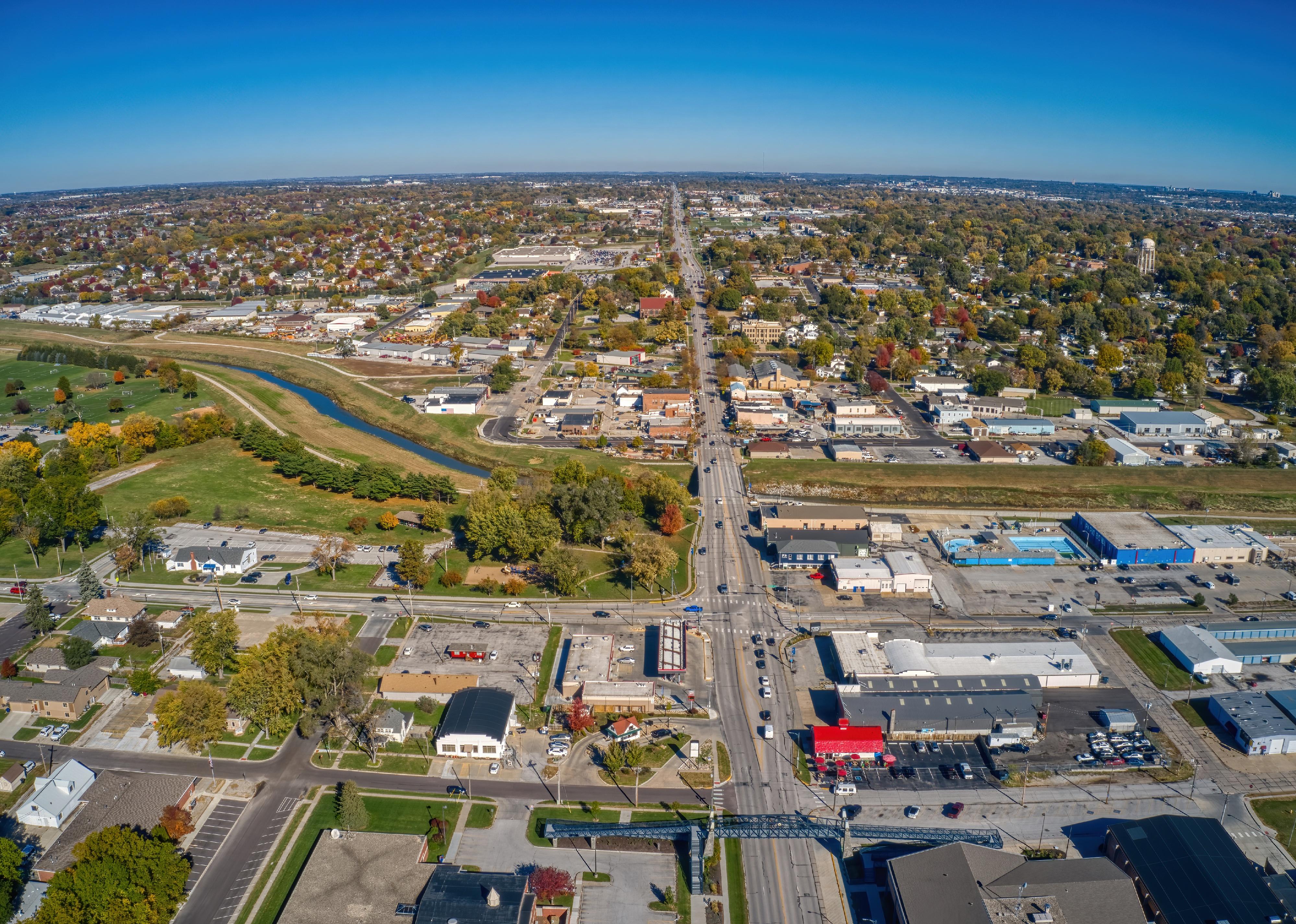 Aerial View of the Omaha suburb of Papillion, Nebraska.