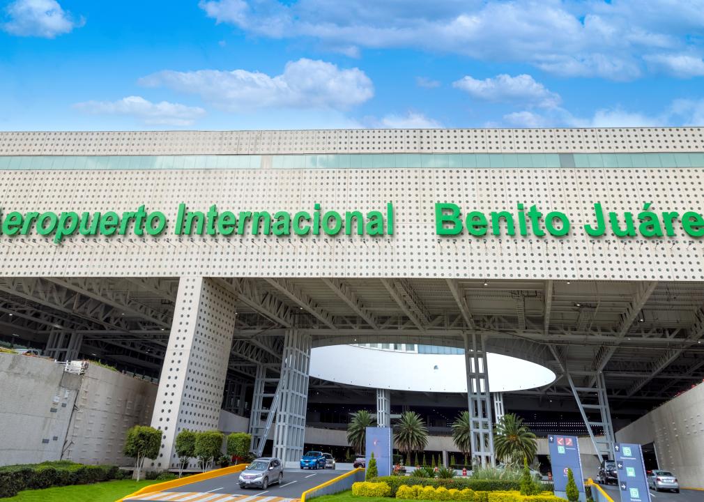 Mexico City Benito Juarez International Airport Terminal exterior sign.