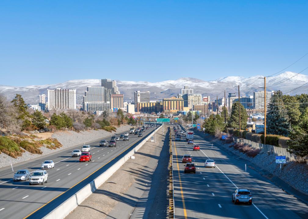 Traffic on I-80 with Reno in the background