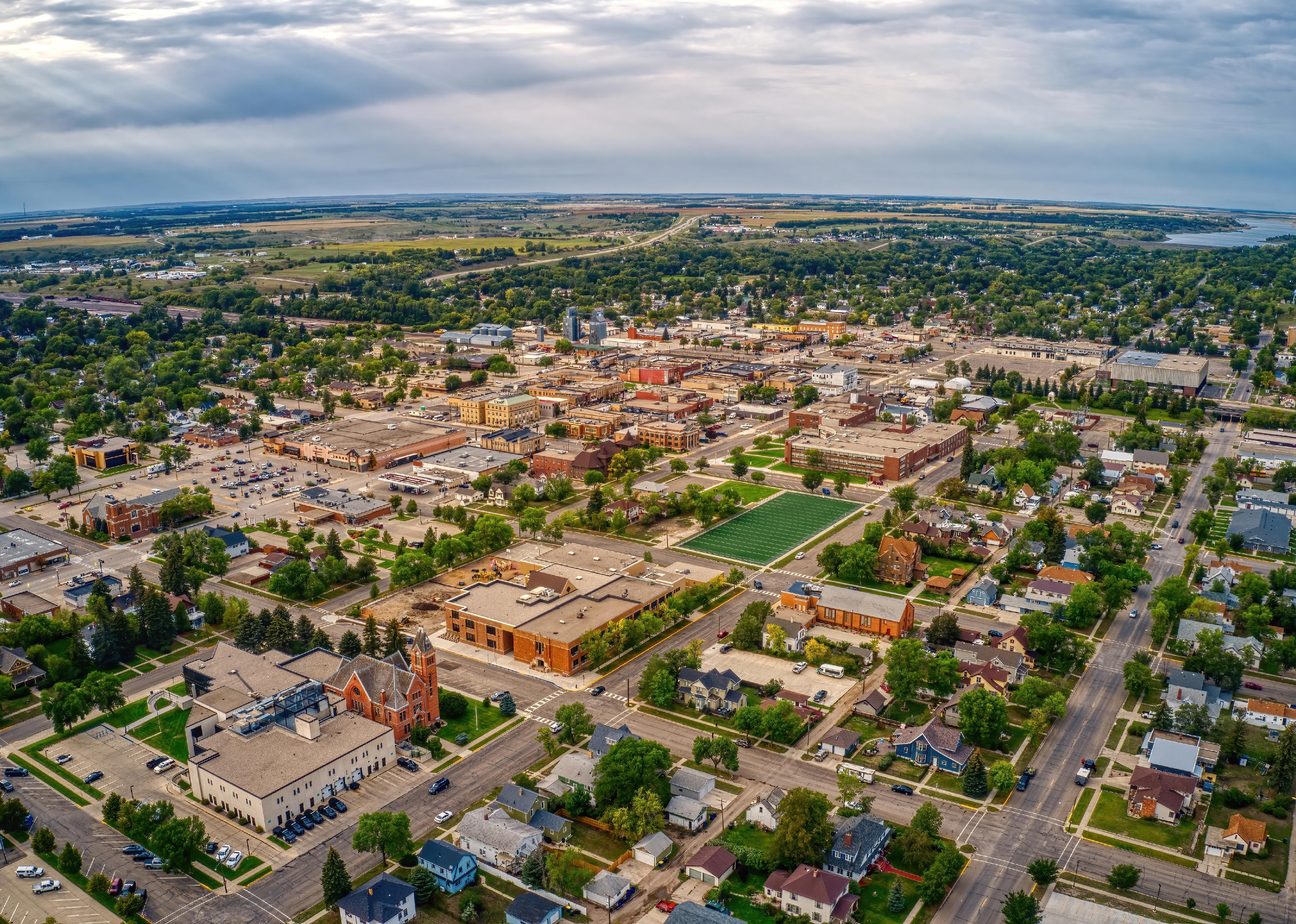 Aerial View of Jamestown, North Dakota along Interstate 94.
