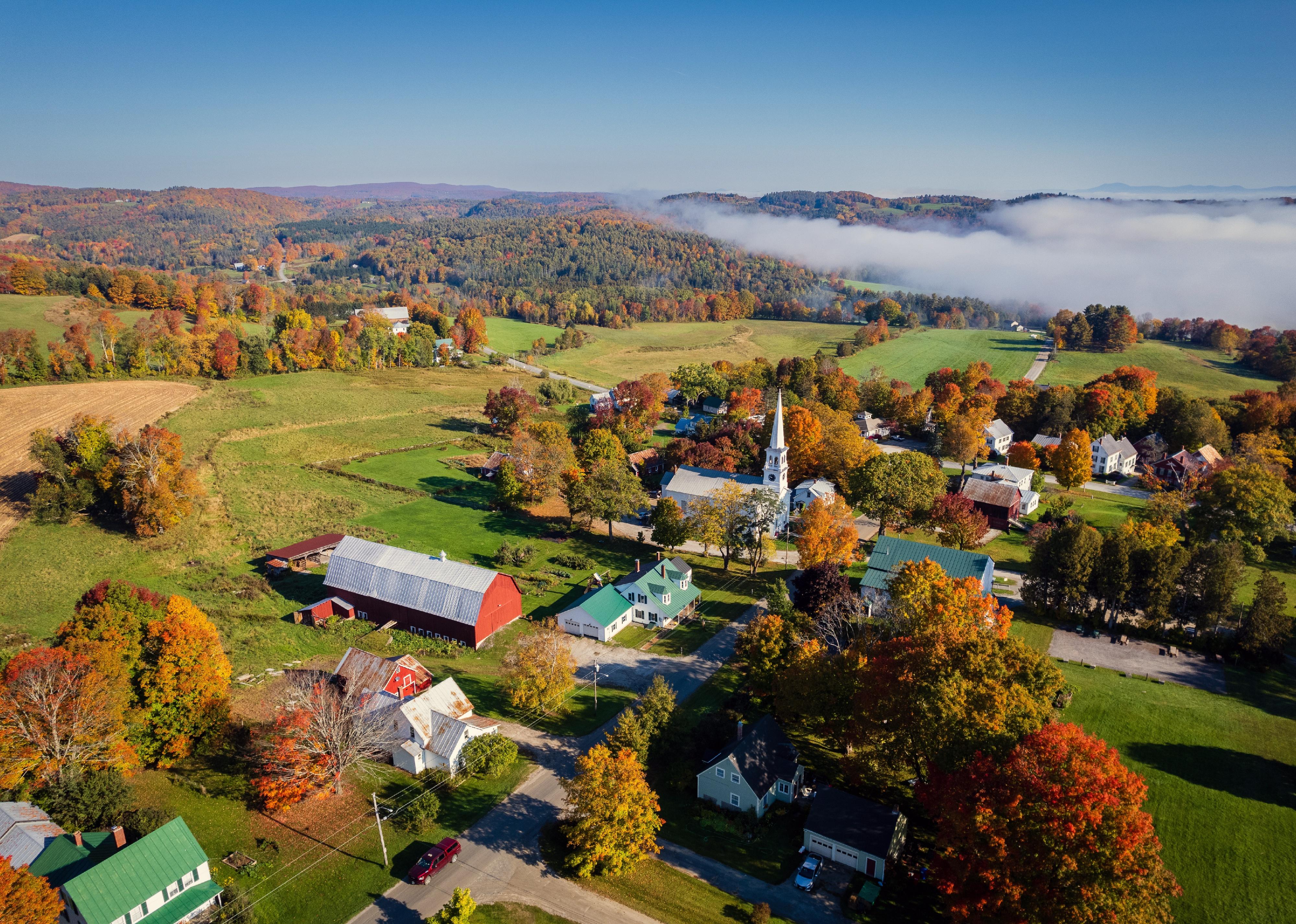 Aerial view of Peacham in the fall. 