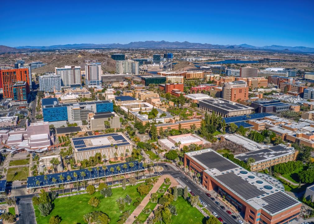 Aerial of a large University in the Phoenix suburb of Tempe.