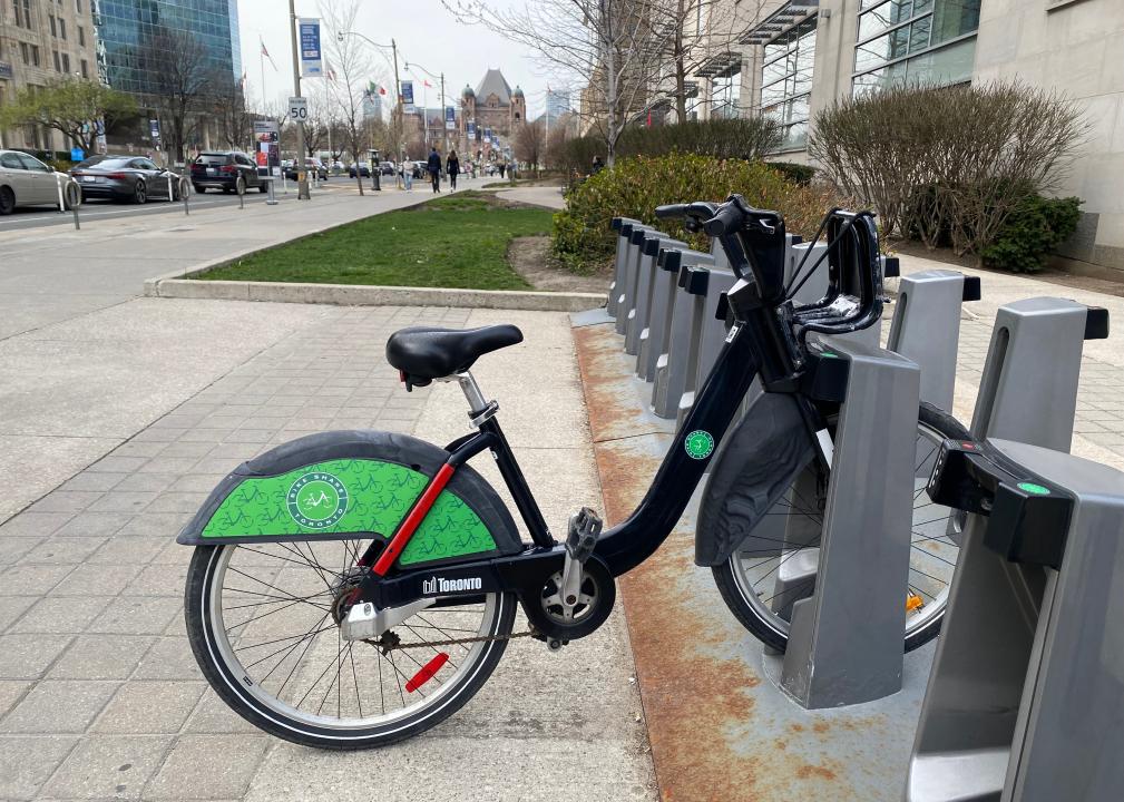 Bike share Toronto docking station with one bike