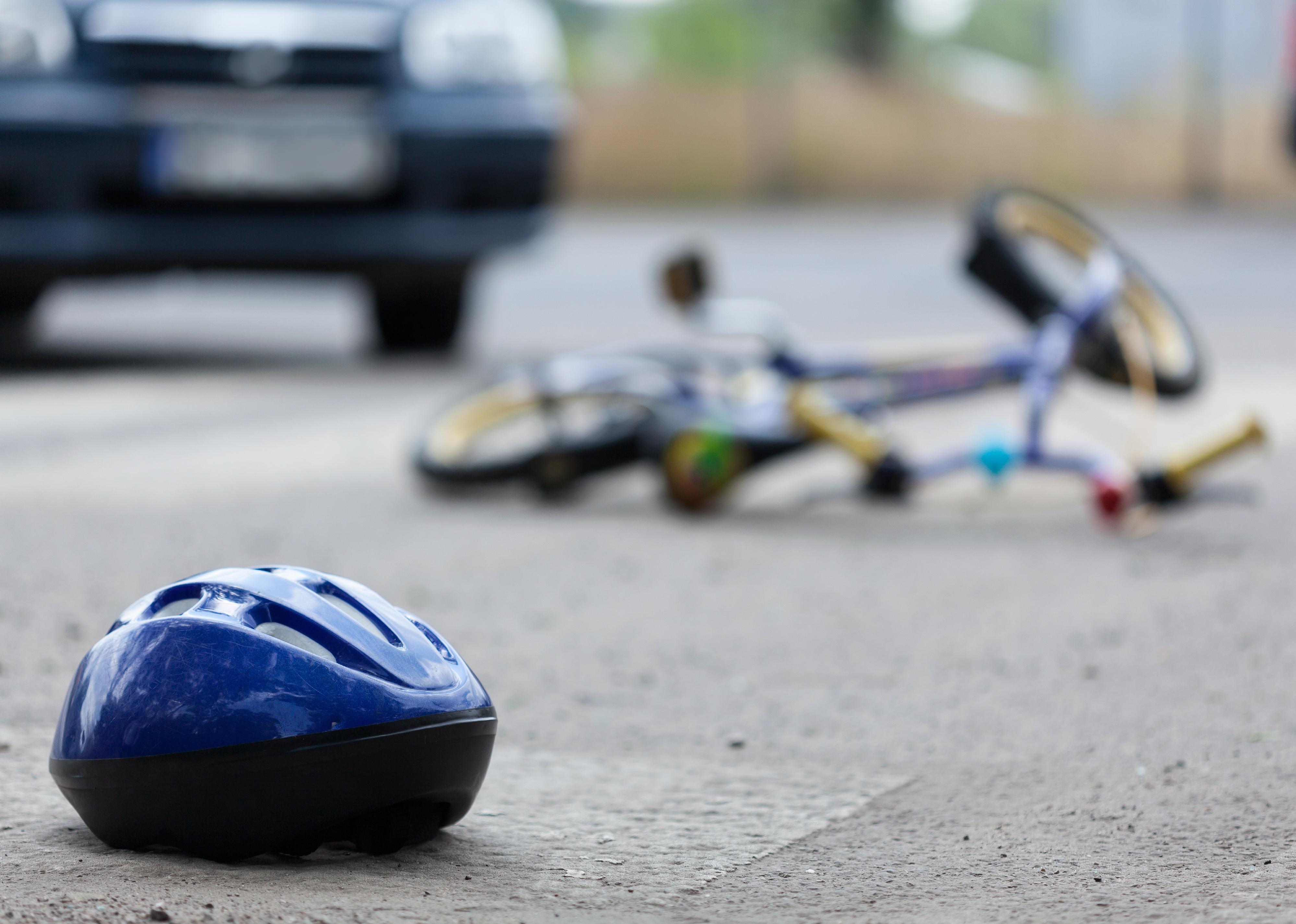 Close-up of a bicycle accident on the city street.