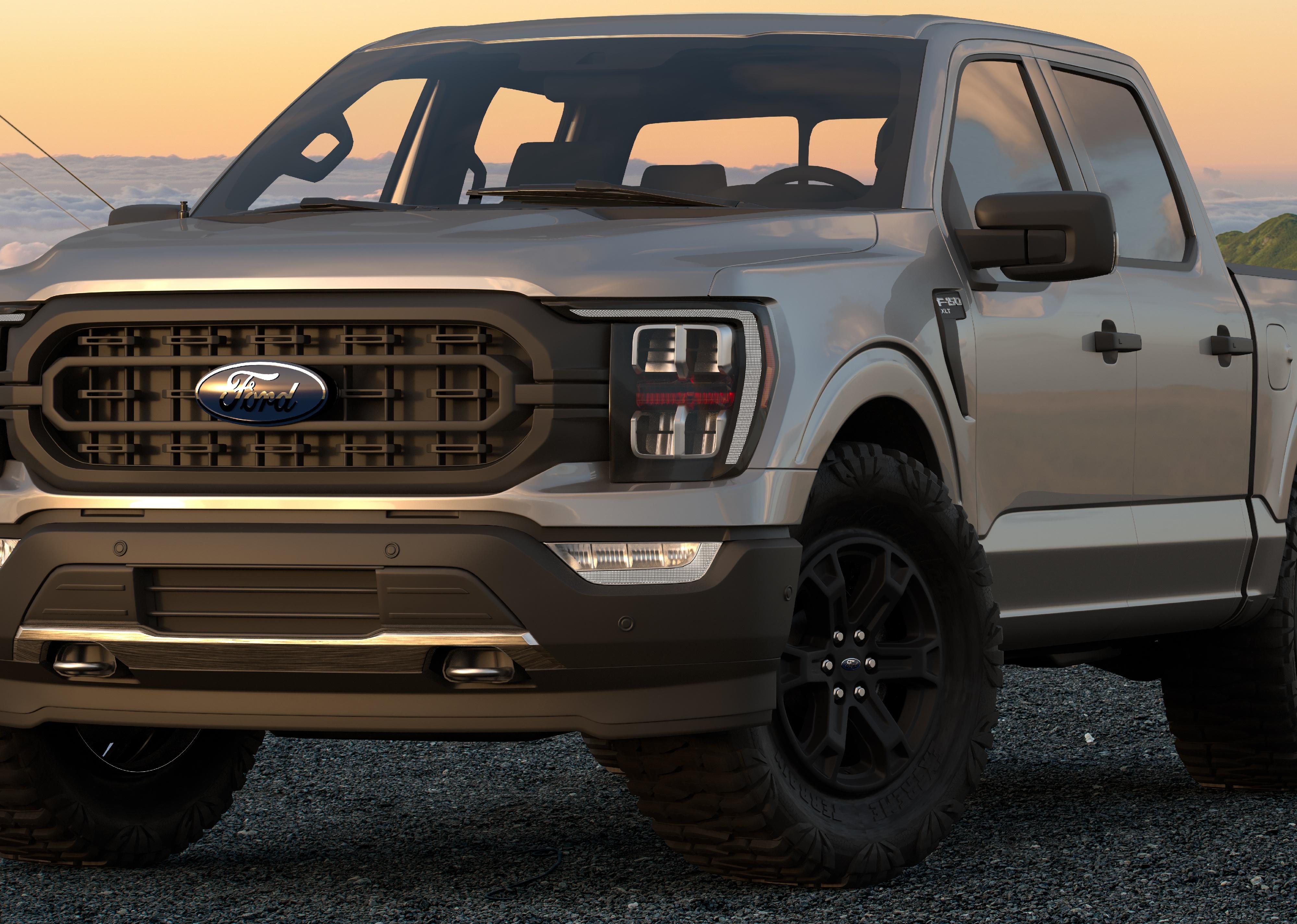 Rendering of a Ford F-150 Rattler with a sunset.