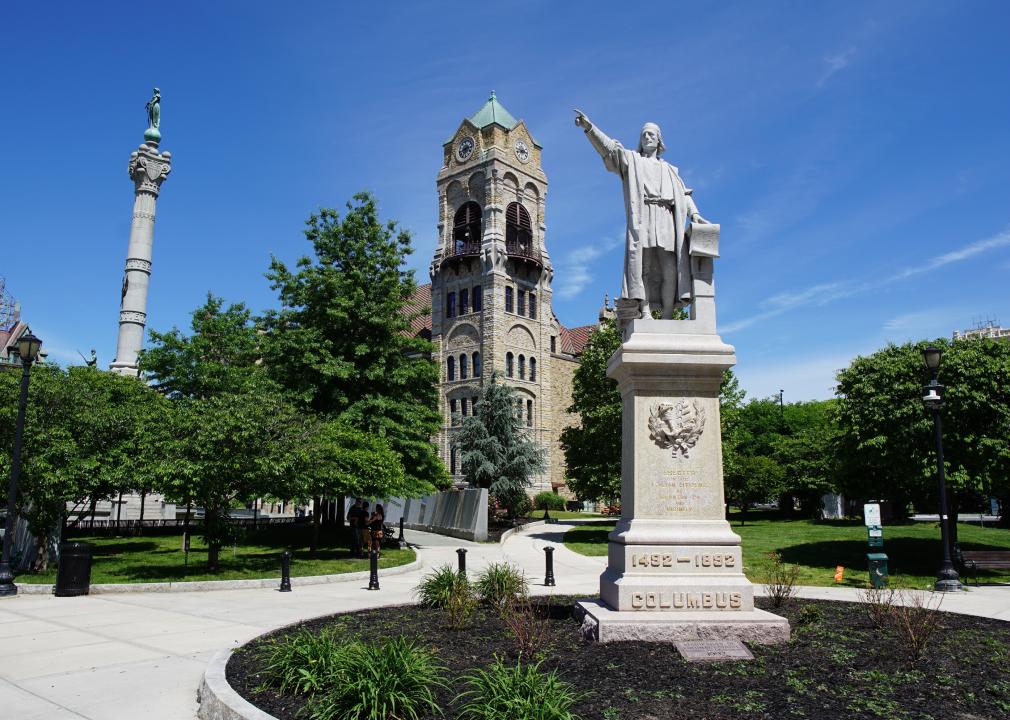 Statue of Christopher Columbus in front of the Lackawanna County Courthouse.