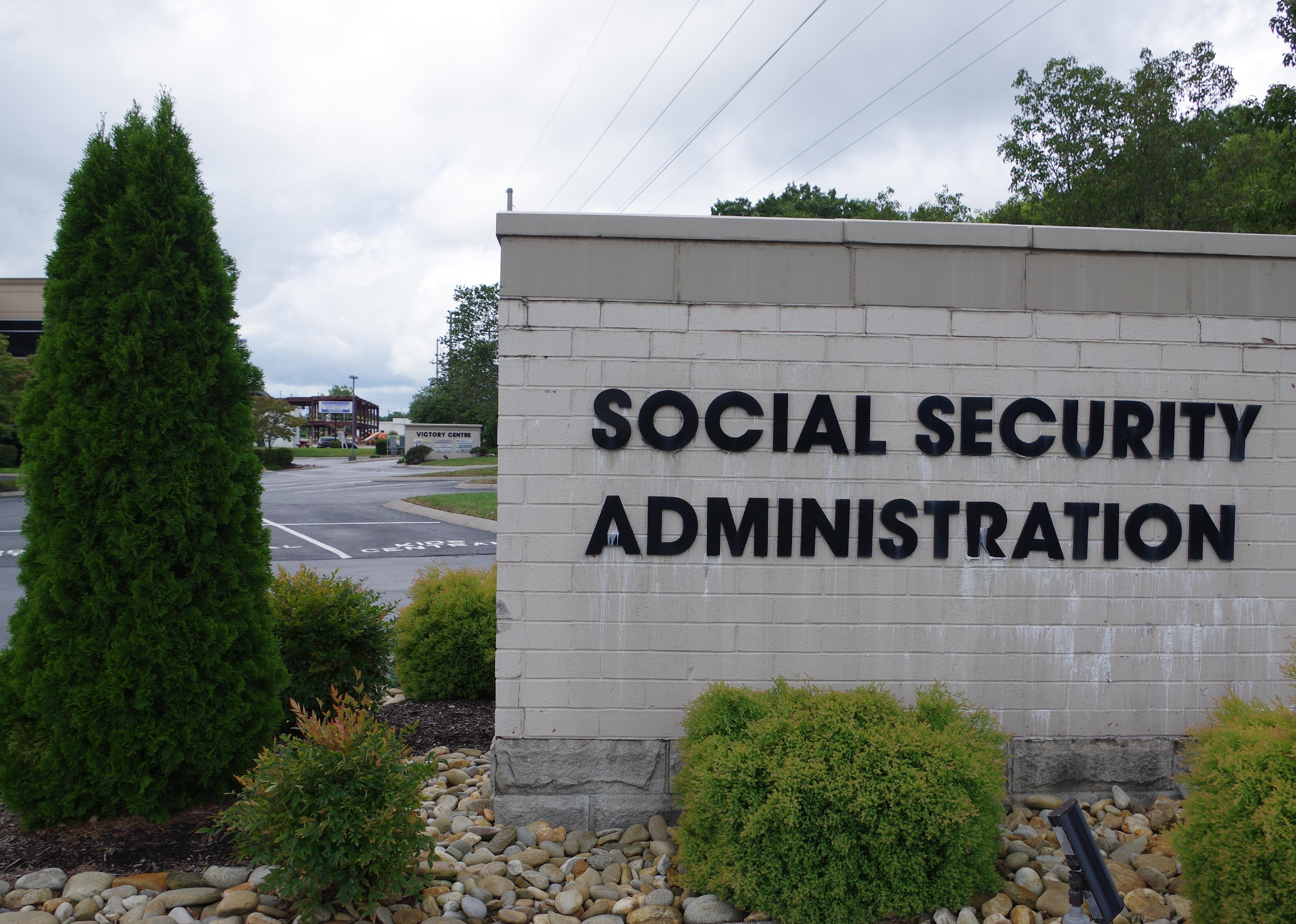 Social security administration brick sign.