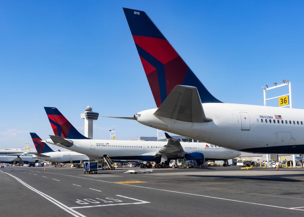 Delta planes and ground operations at JFK Airport.