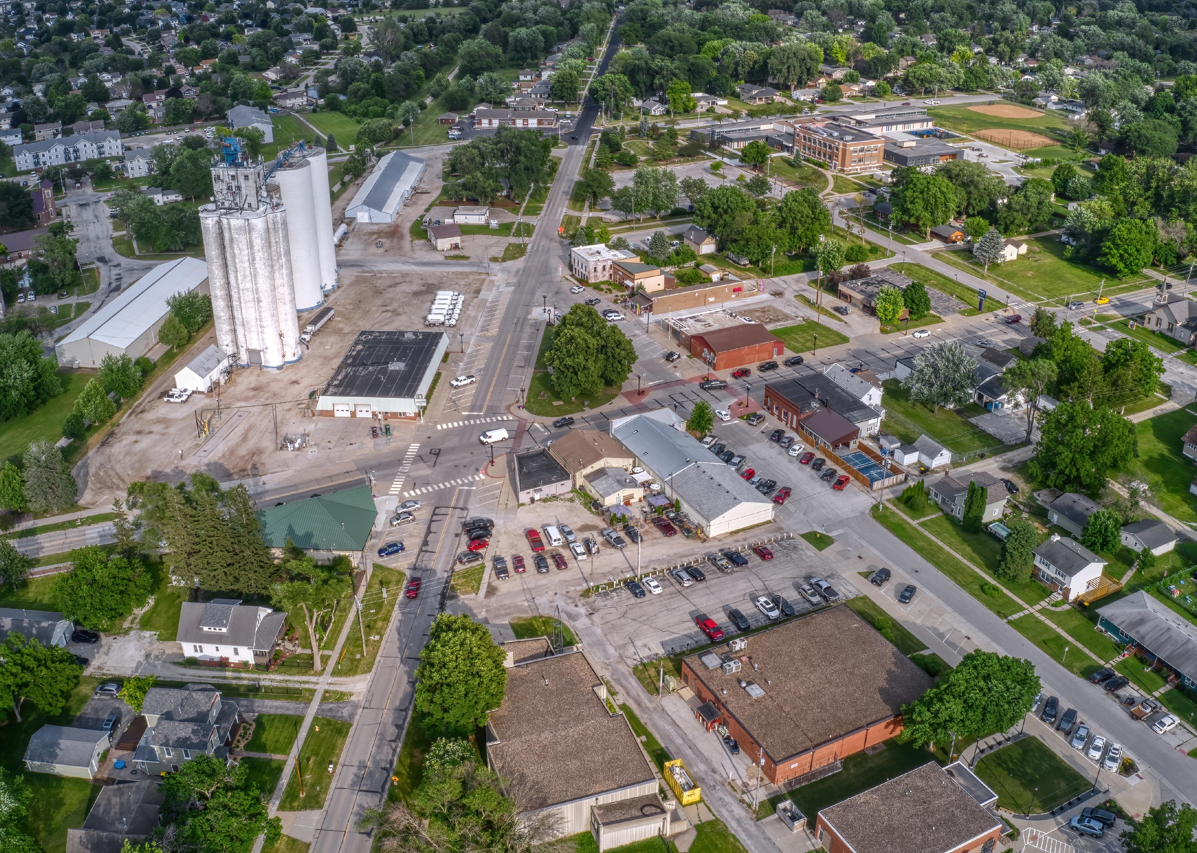Aerial View of the Downtown Center of Waukee, Iowa during Summer.