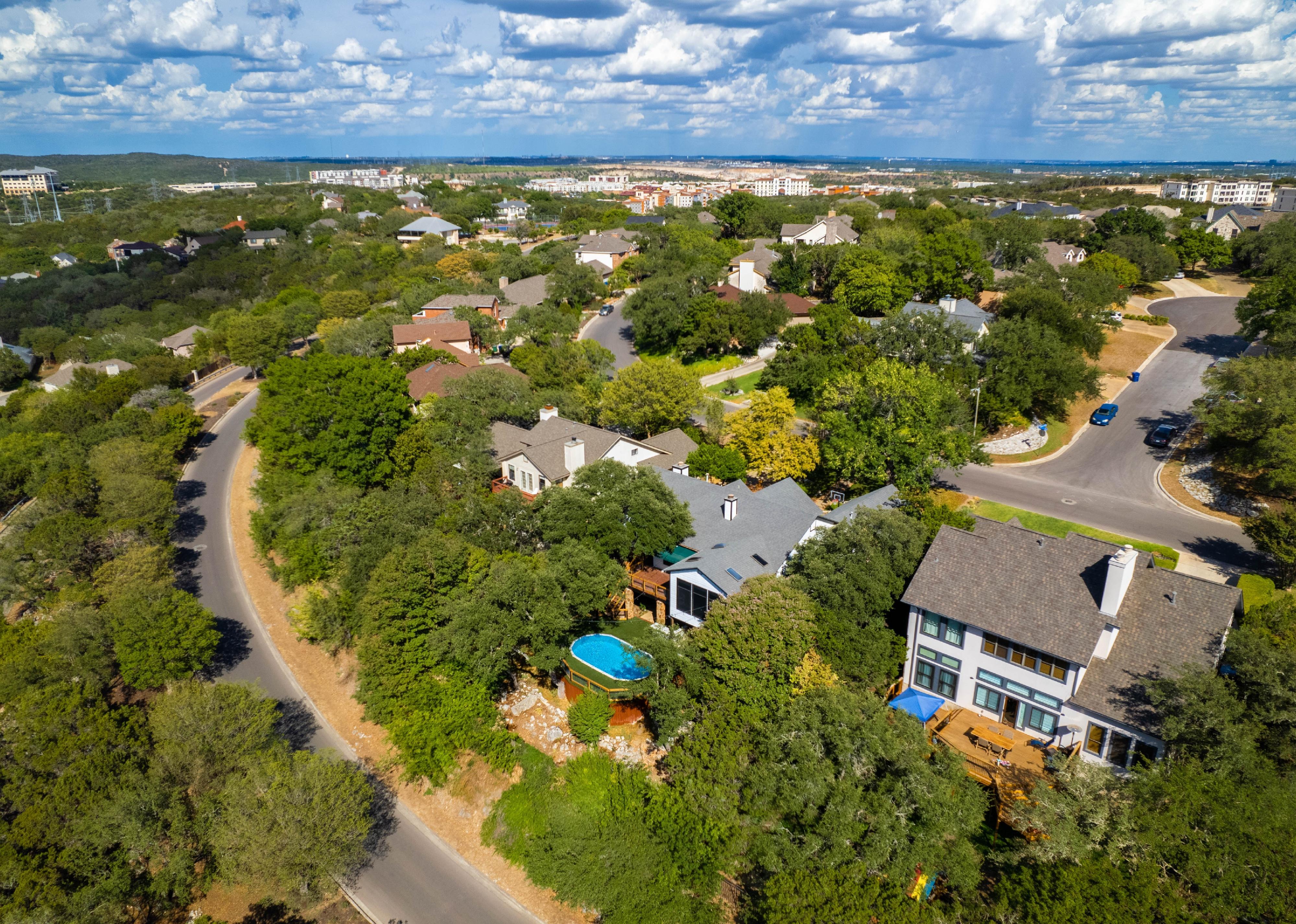 An aerial view of neighborhood development.