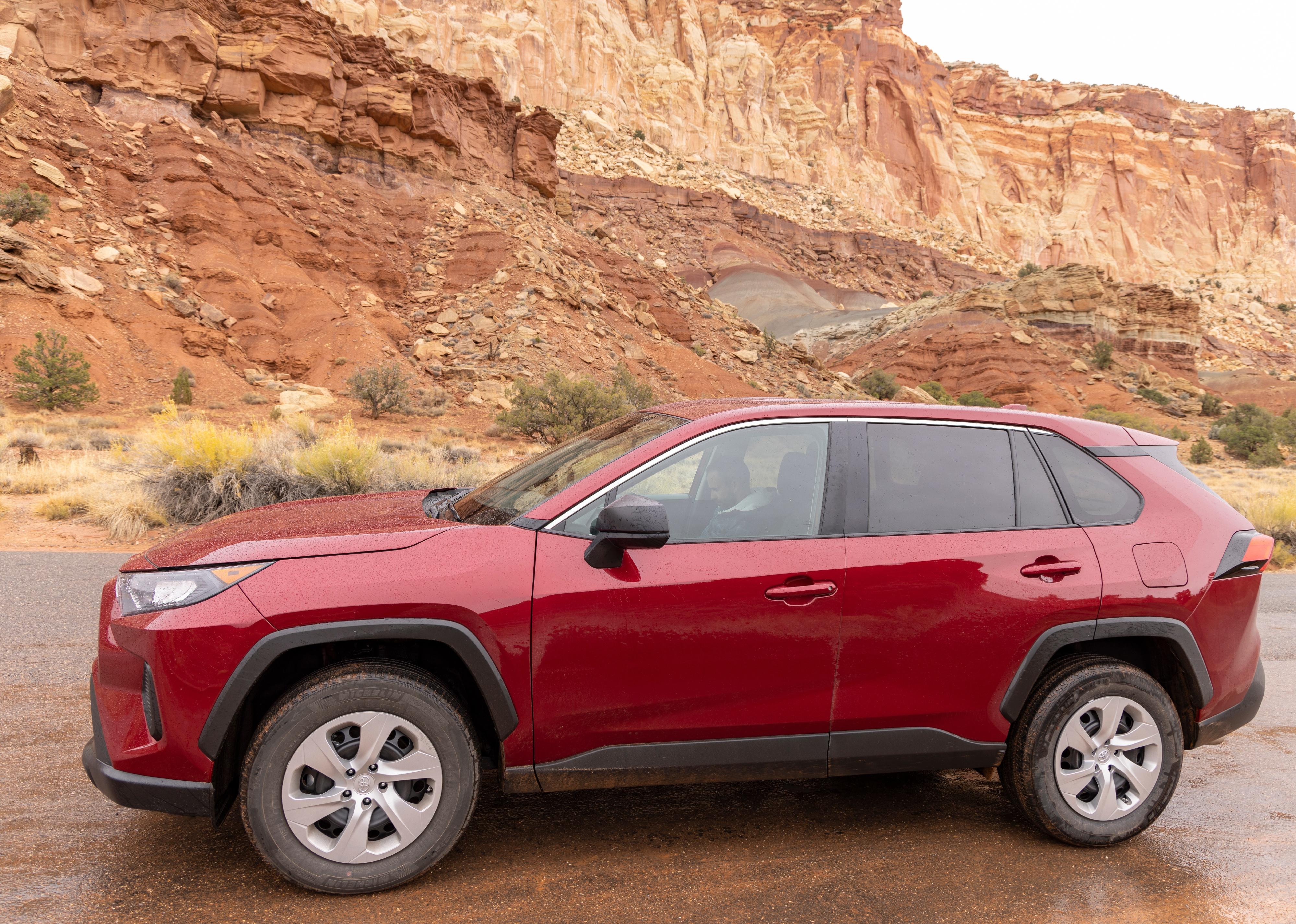 View of a red 2022 Toyota Rav4.