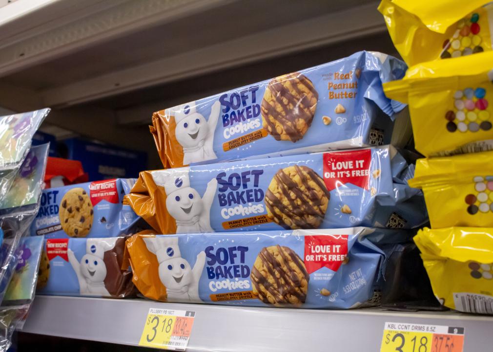 Packages of Pillsbury soft baked cookies, on display at a local grocery store.