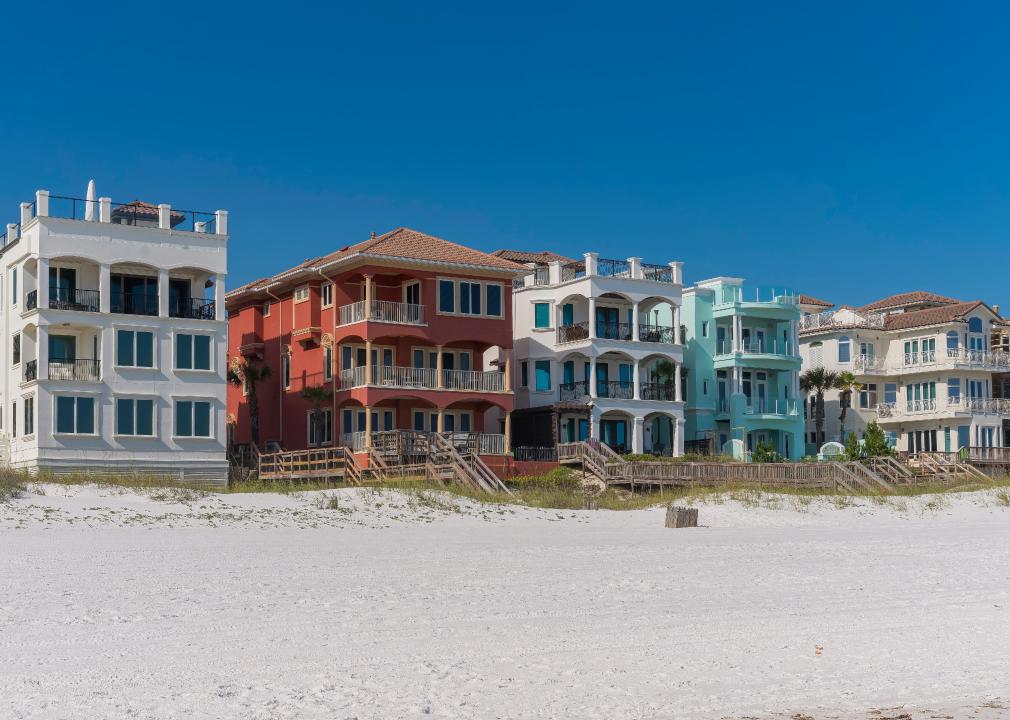 Row of colorful houses along the beach.