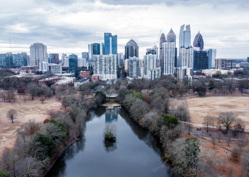 Aerial view of Atlanta, Georgia in winter.