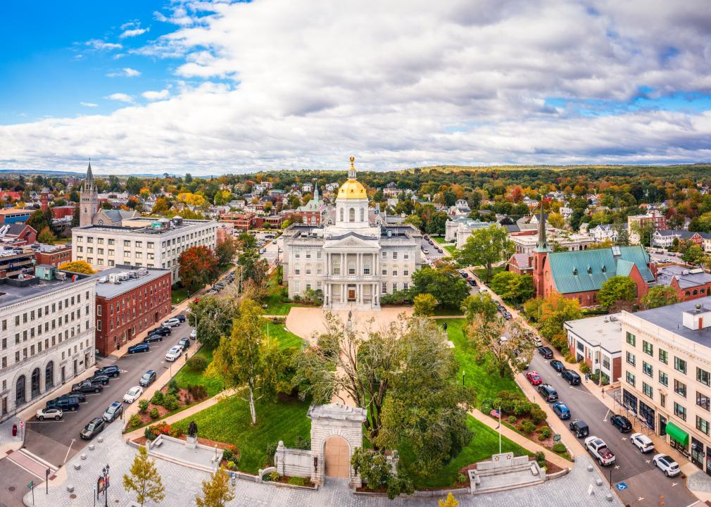 Aerial view of Concord and the New Hampshire State House.
