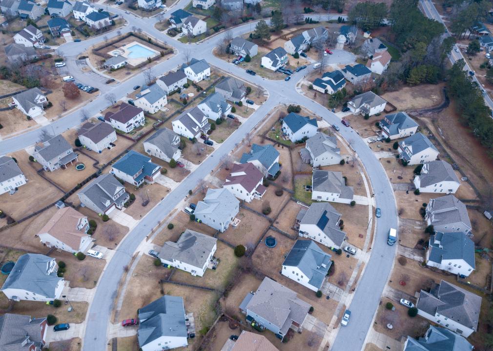 Aerial of residential homes in NC.