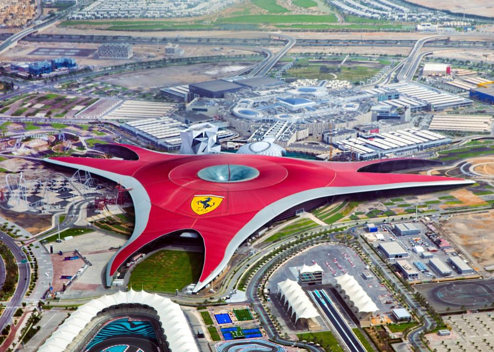 Aerial view of Ferrari World Park.