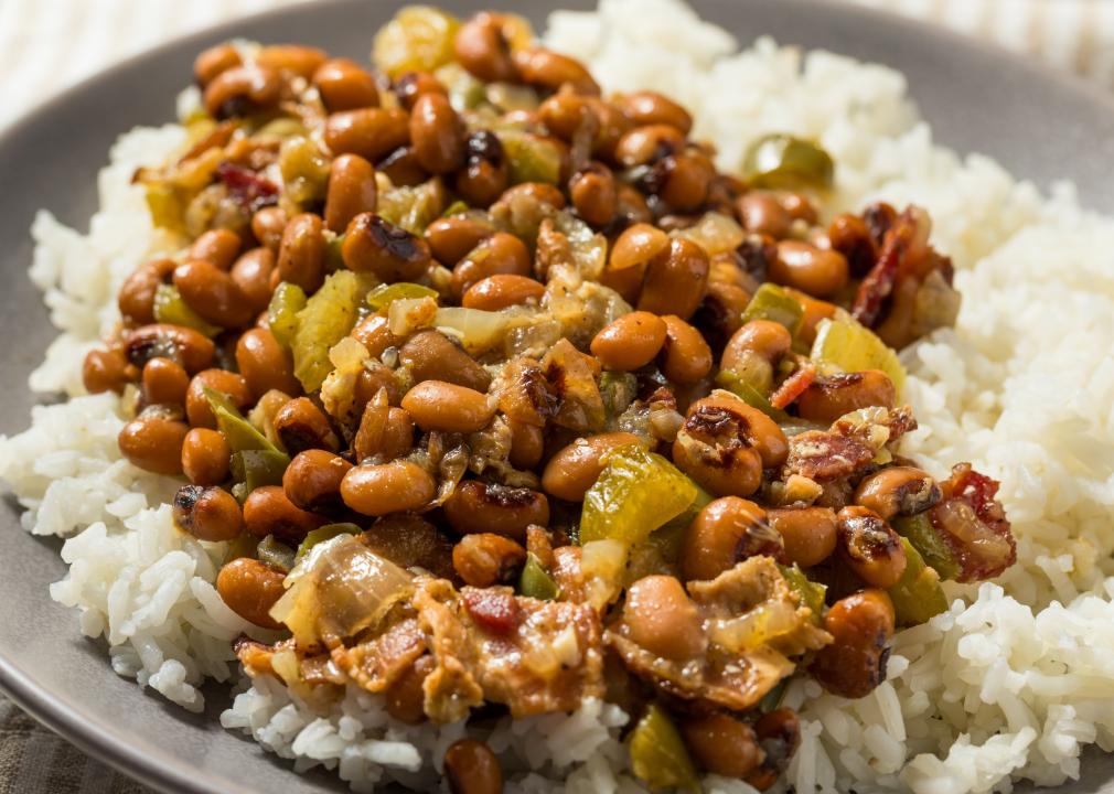 Savory Homemade Southern Hoppin John with White Rice.