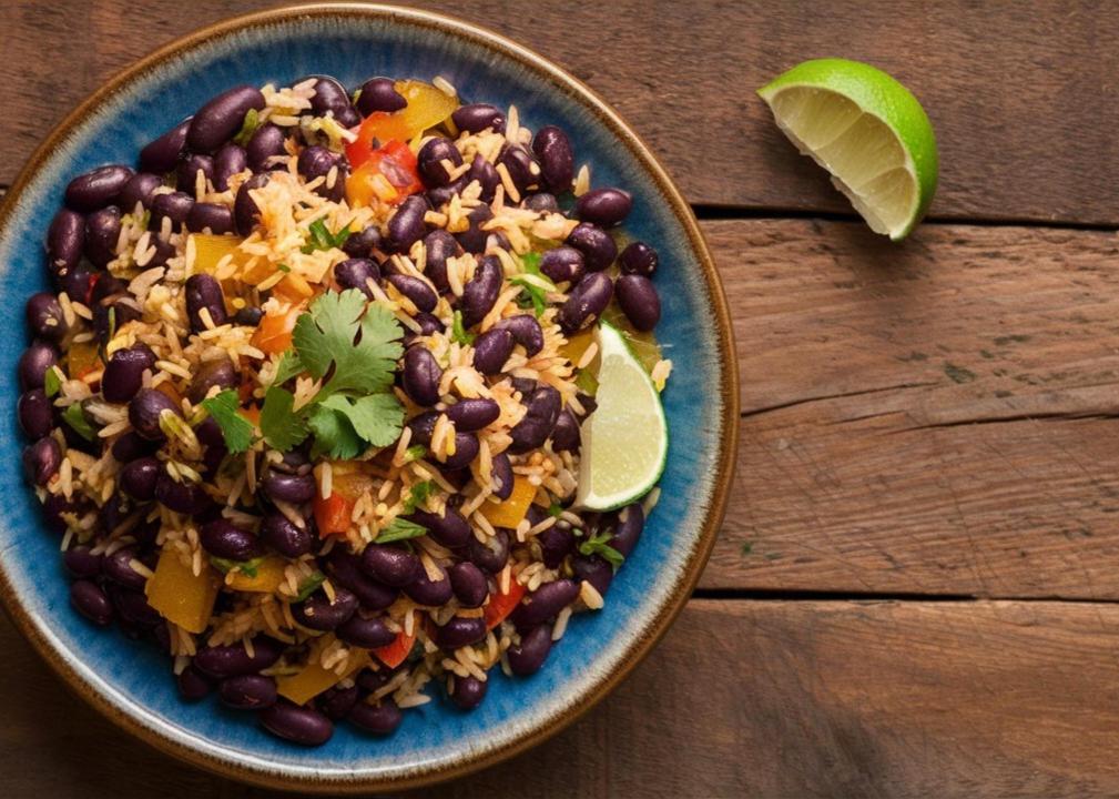 Traditional Costa Rican dish with rice and black beans cooked together.