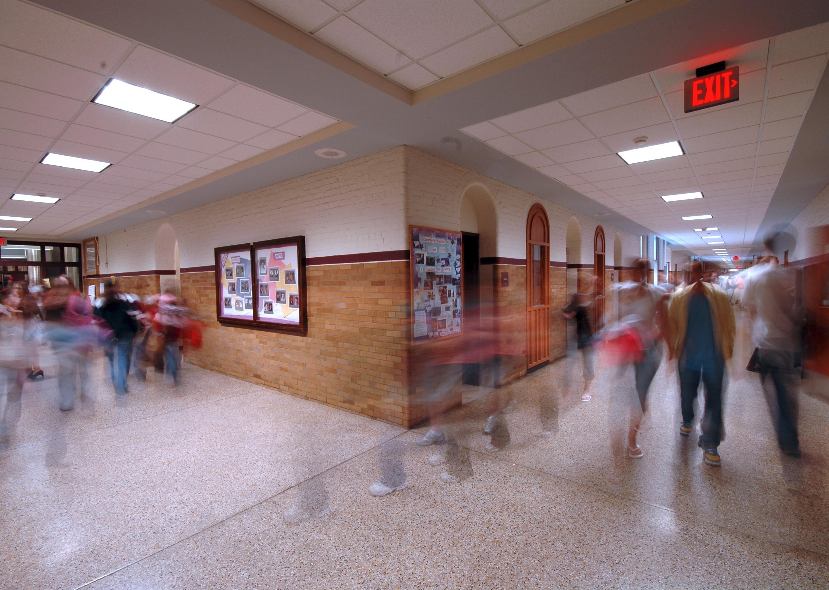 Busy high school hallway