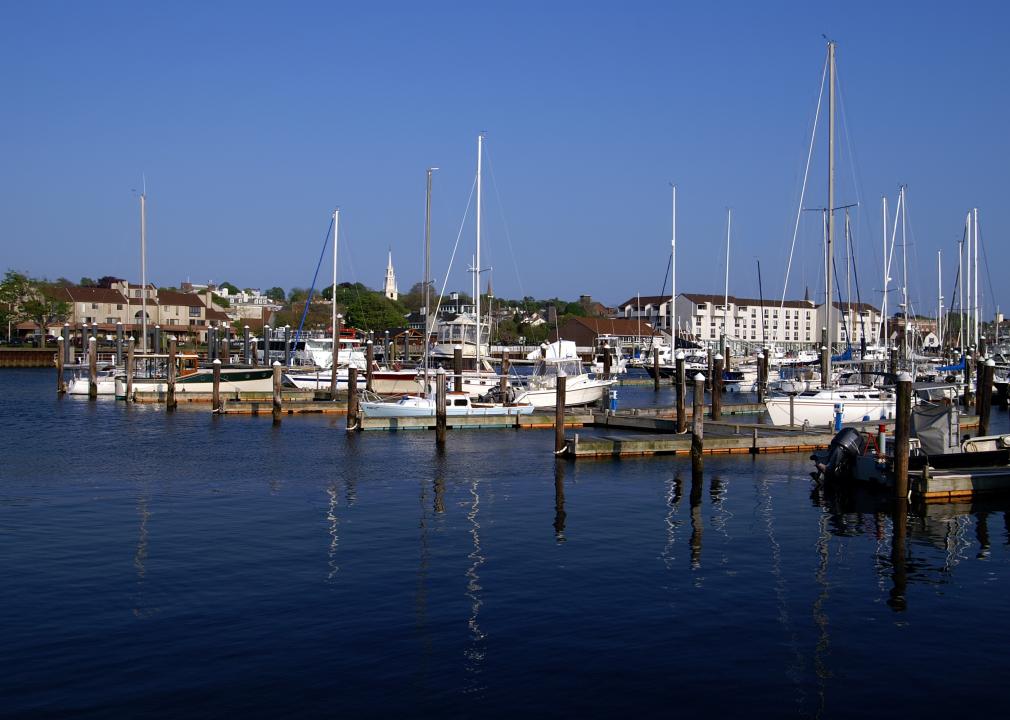Harbor of Newport Rhode Island with Trinity Church.