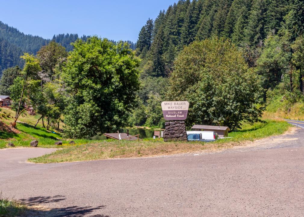 Mike Bauer Wayside in Siuslaw National Forest sign.