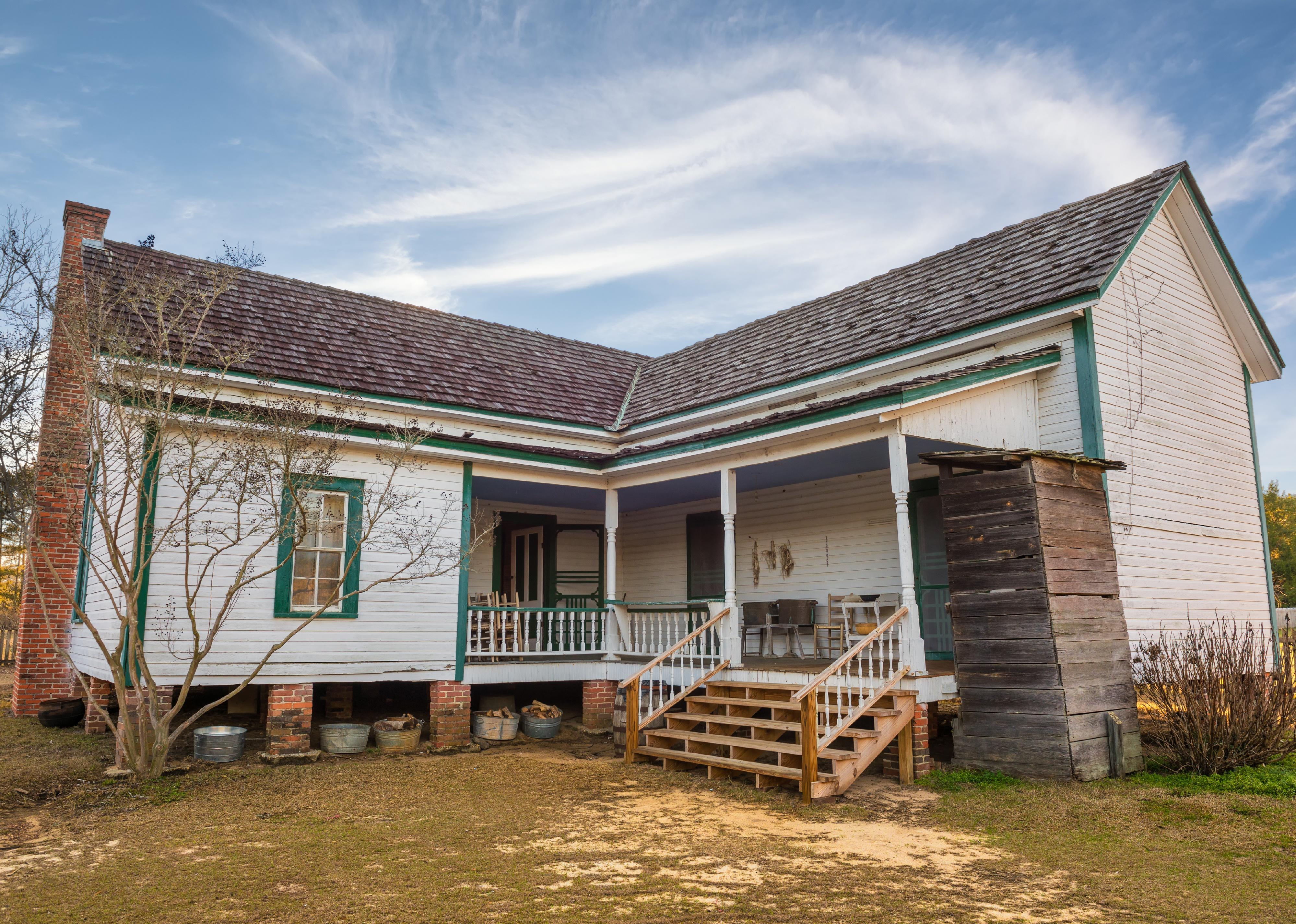 Old farmhouse in the historic landmark park near Dothan, Alabama.