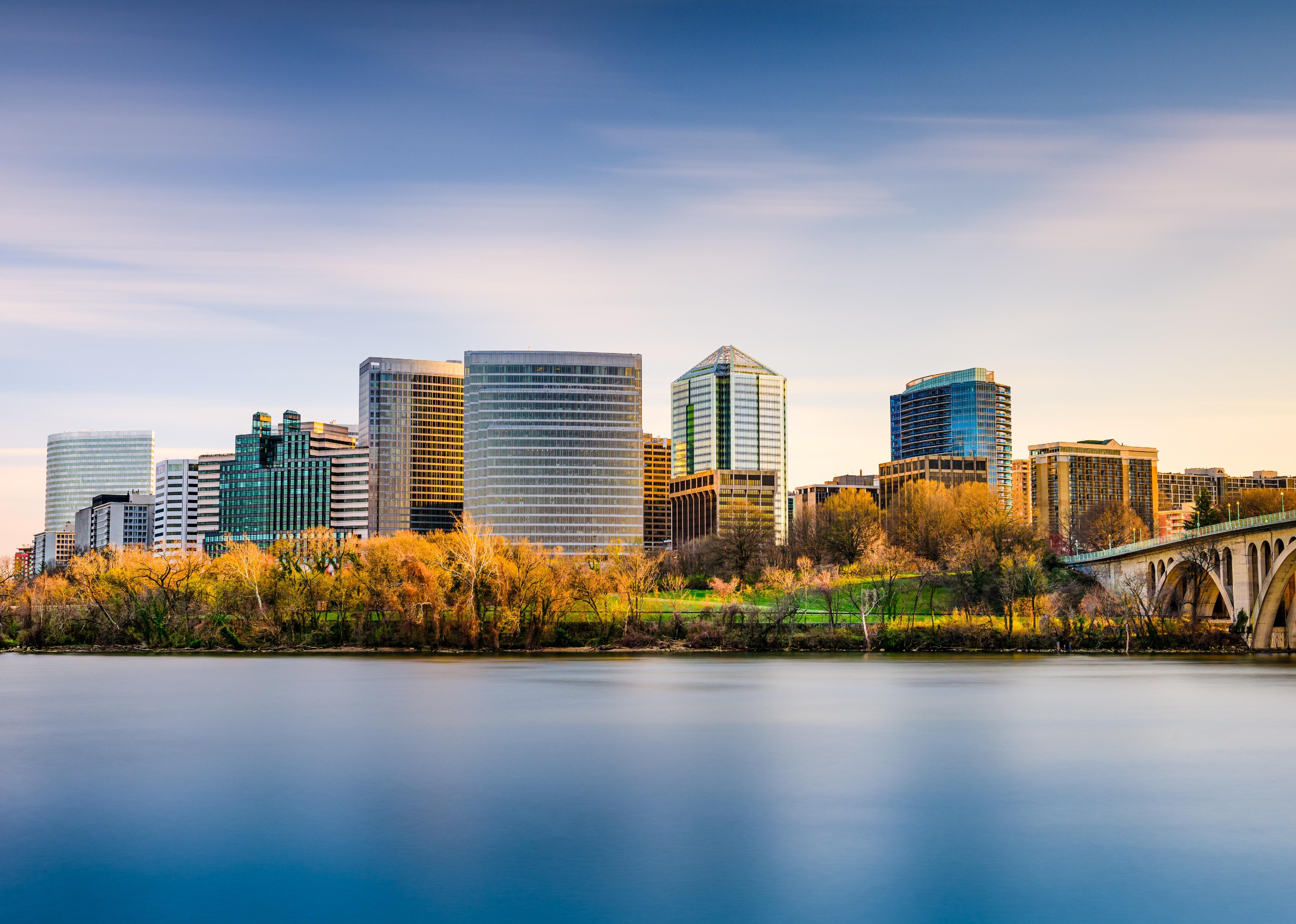 Arlington, Virginia, city skyline on the Potomac River