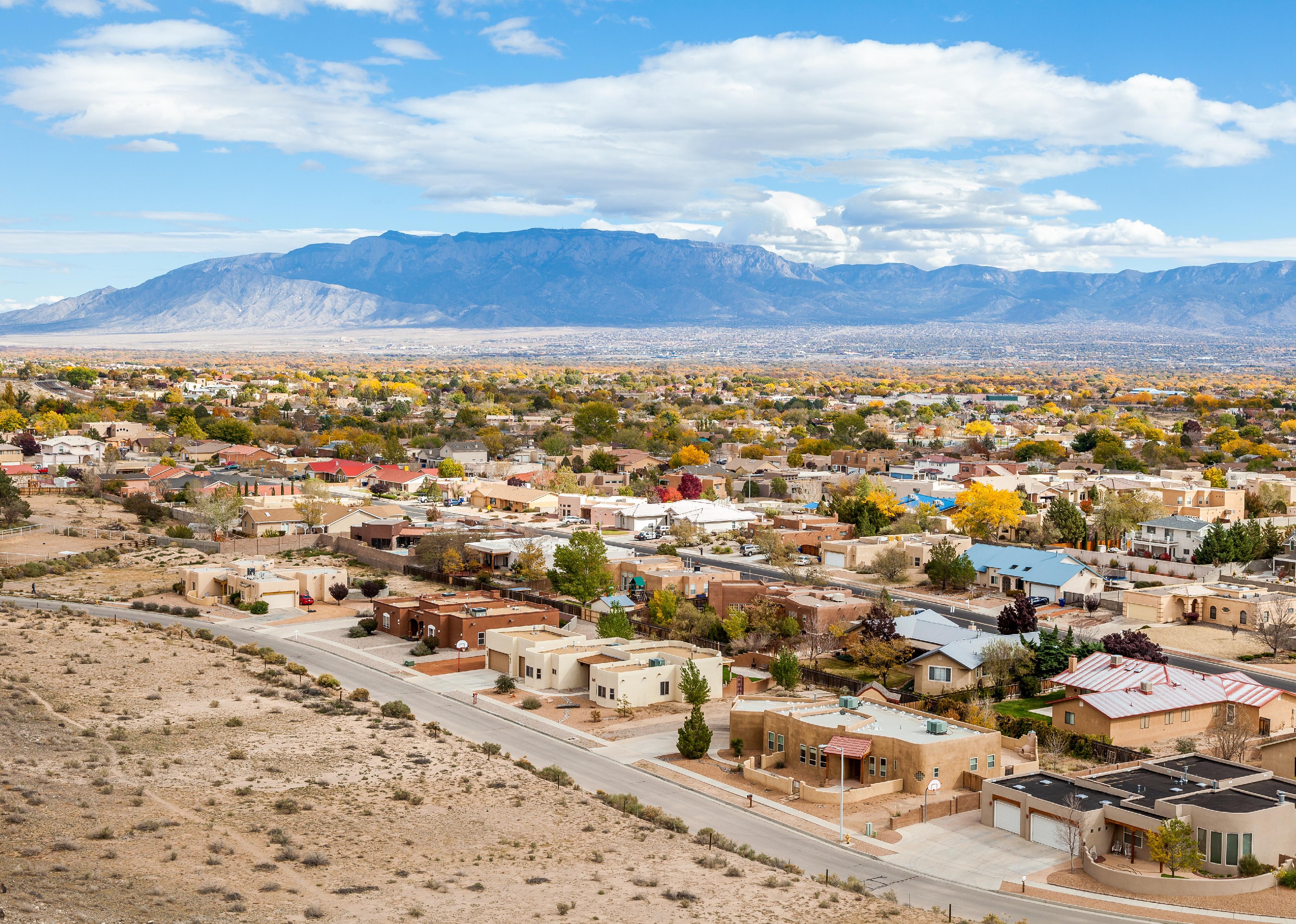 Aerial view of Albuquerque residential suburbs.