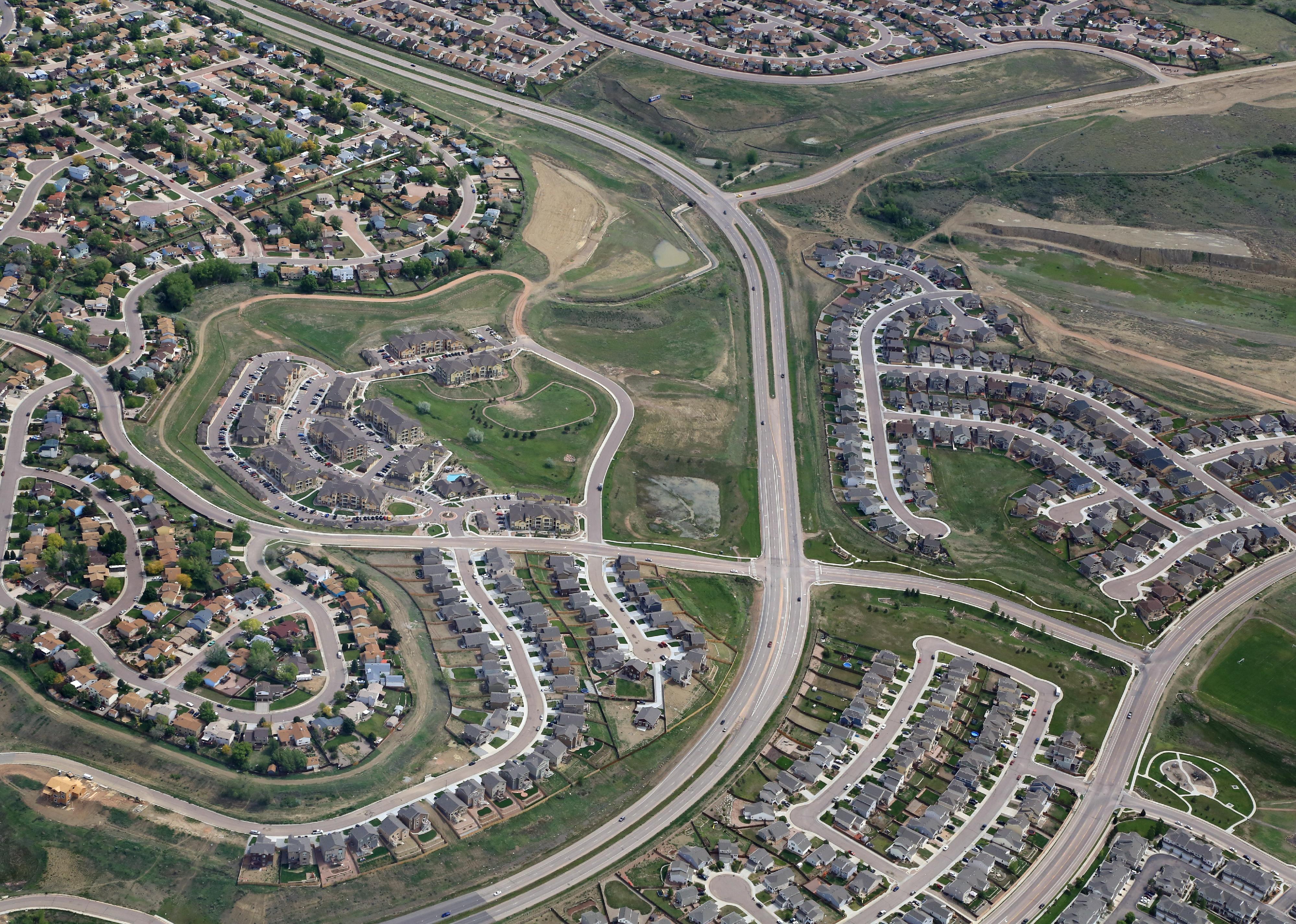 Aerial view of housing development in Colorado Springs, Colorado.