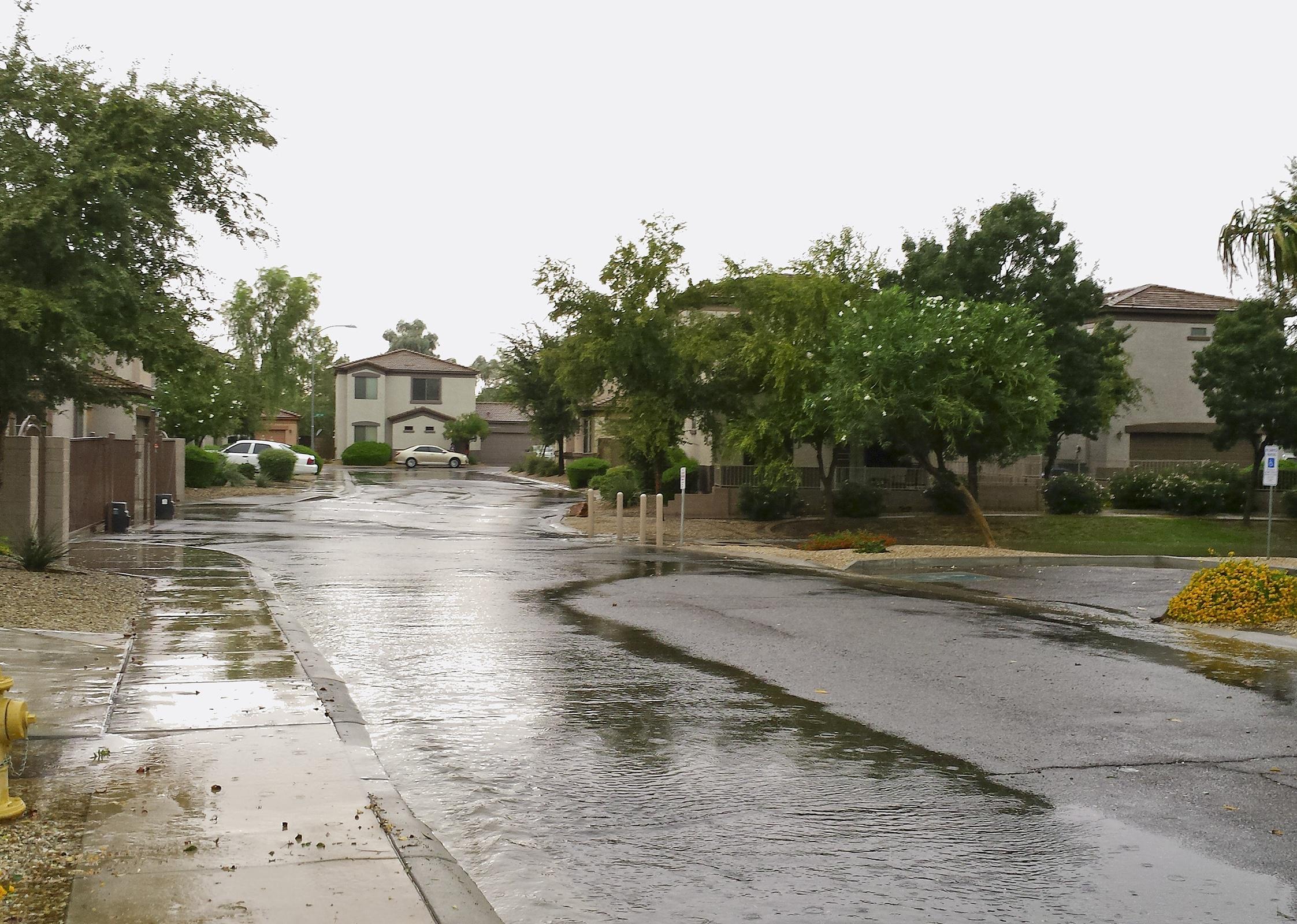 Community streets after flash flood in Phoenix, Arizona.