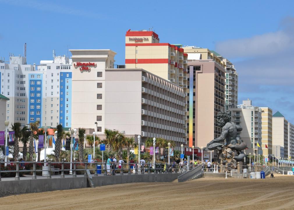Boardwalk and buildings in Virginia Beach.