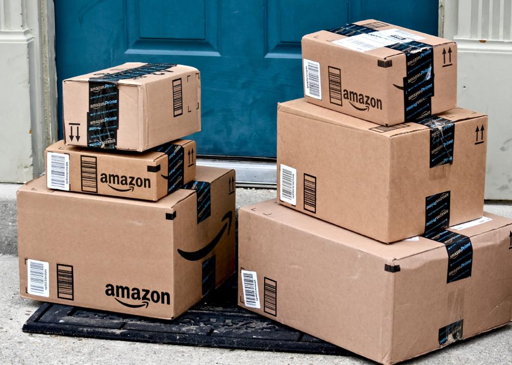 Image of Amazon packages delivered to a home