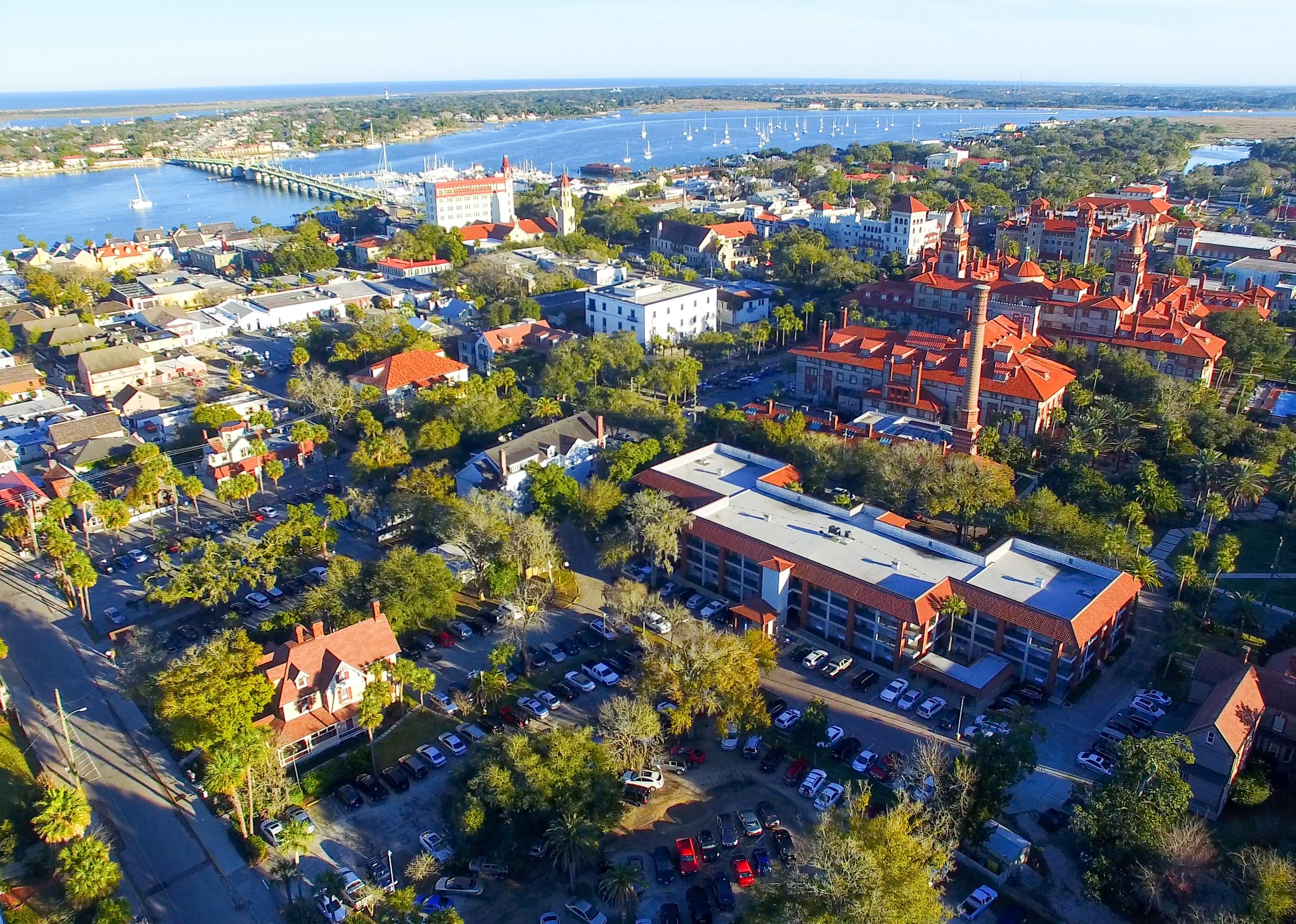 Aerial view at dusk of Saint Augustine, Florida.