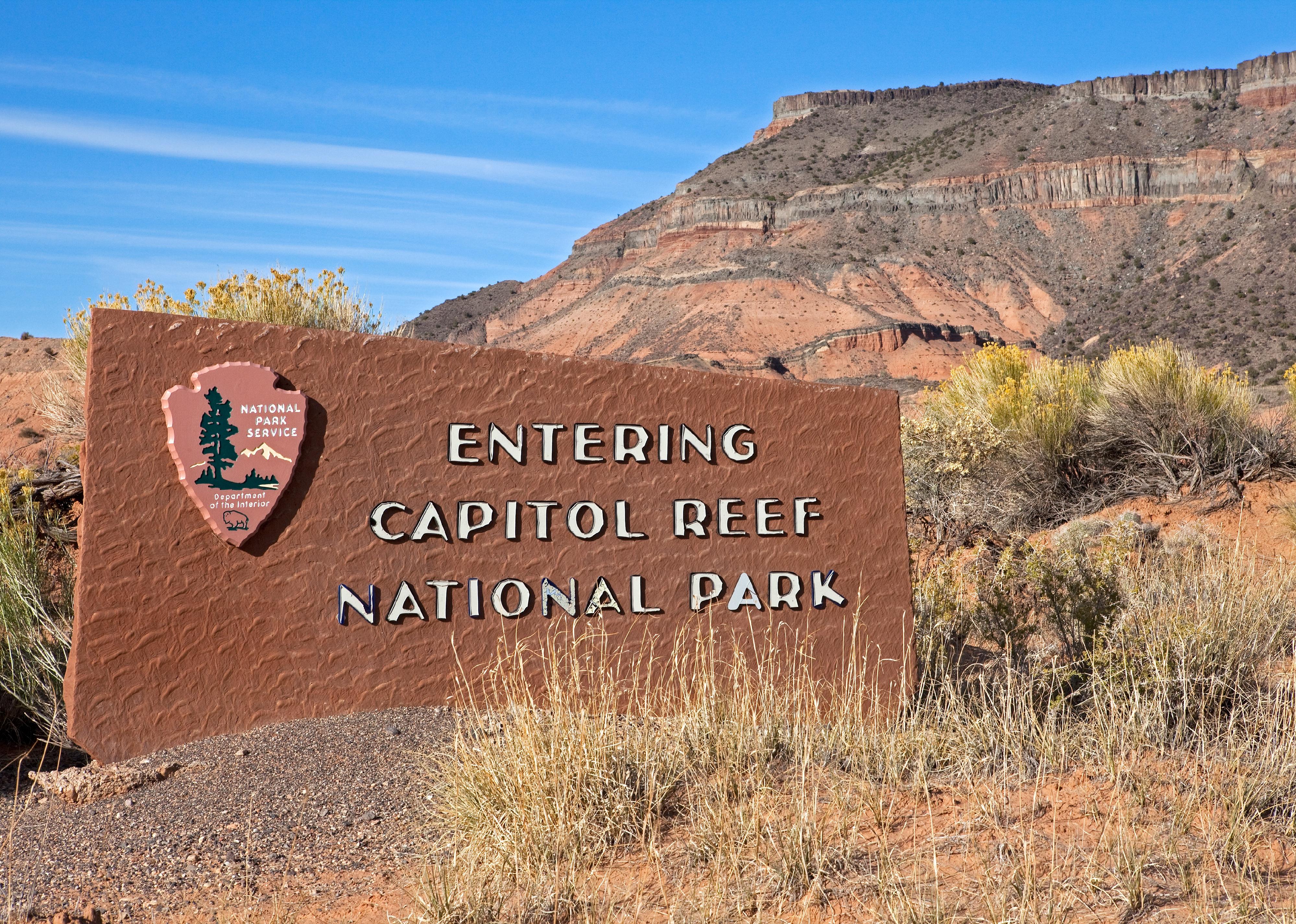Capitol Reef National Park sign.
